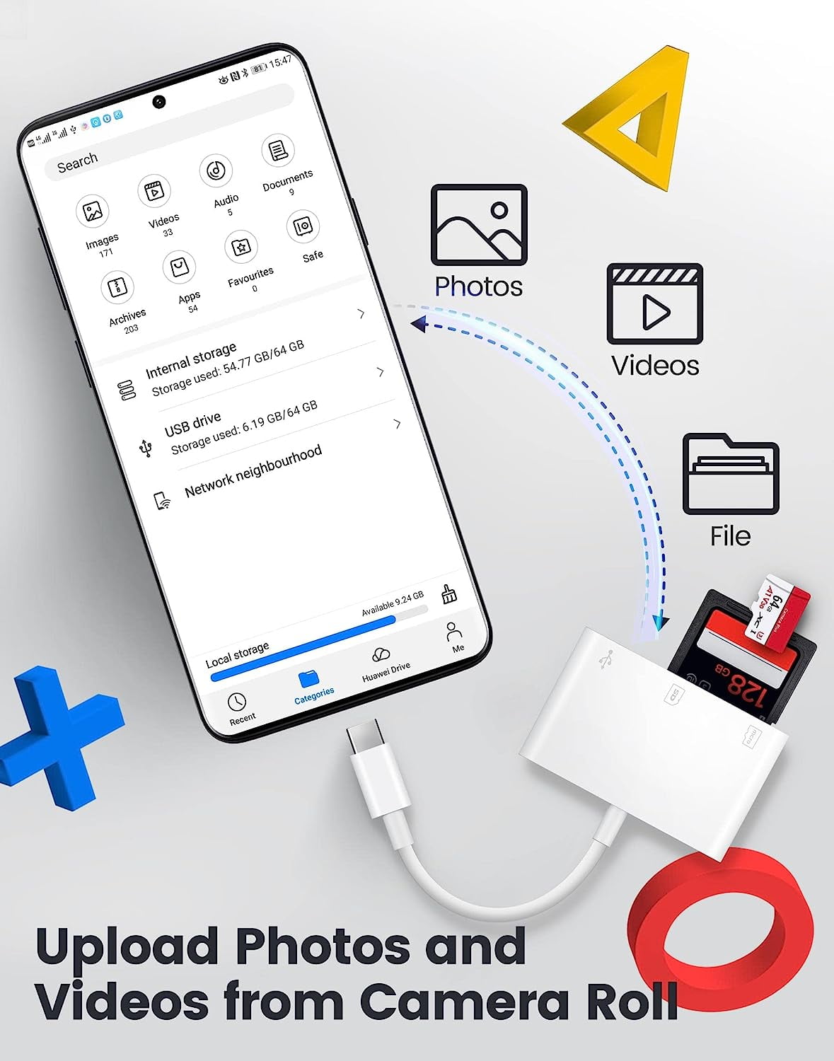 ZHANGHENG 3-in-1 USB-C SD Card Reader Adapter for iPhone 15/16 and iPad (Dual Slot, USB Port) 6chhr
