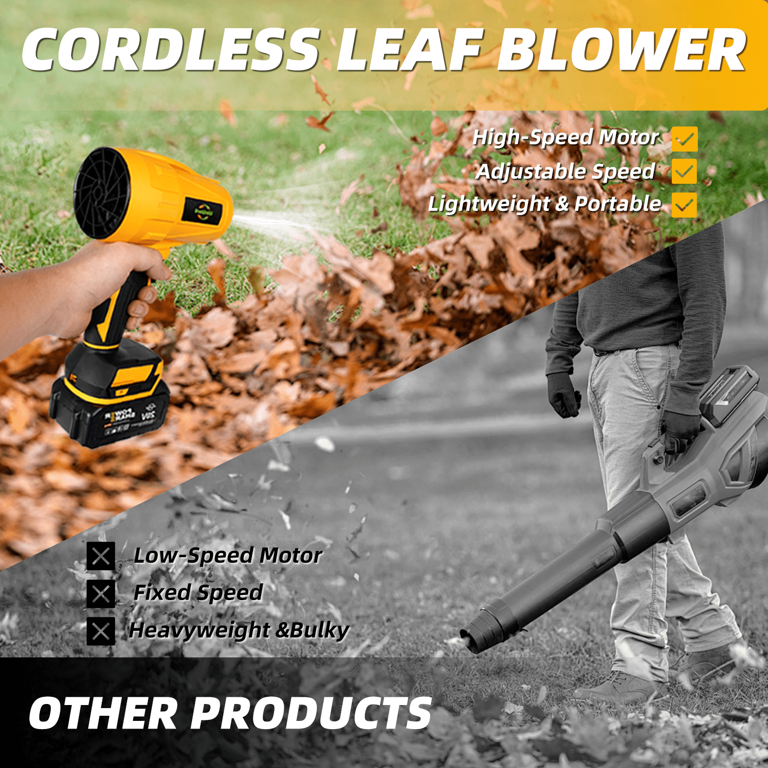 Wework Handheld Cordless Leaf Blower, Electric Yard Power Tool with 3.0Ah Battery (3 lbs) 30nx3