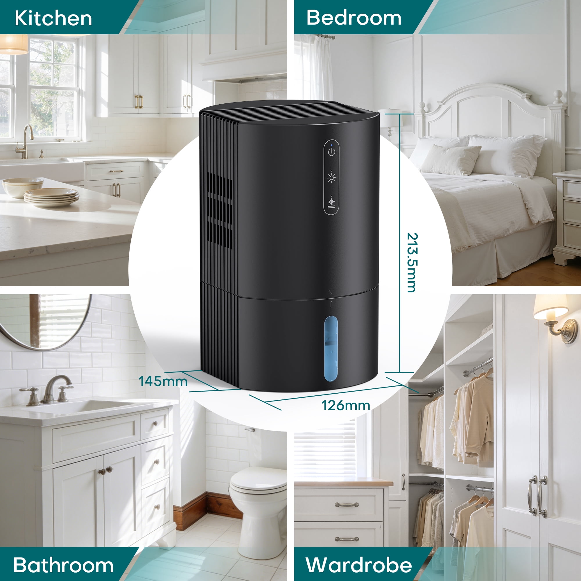 ALROCKET Compact Dehumidifier for Home and Bathroom, Quiet Operation with LED Light (Black, 35 fl oz) oc7lf