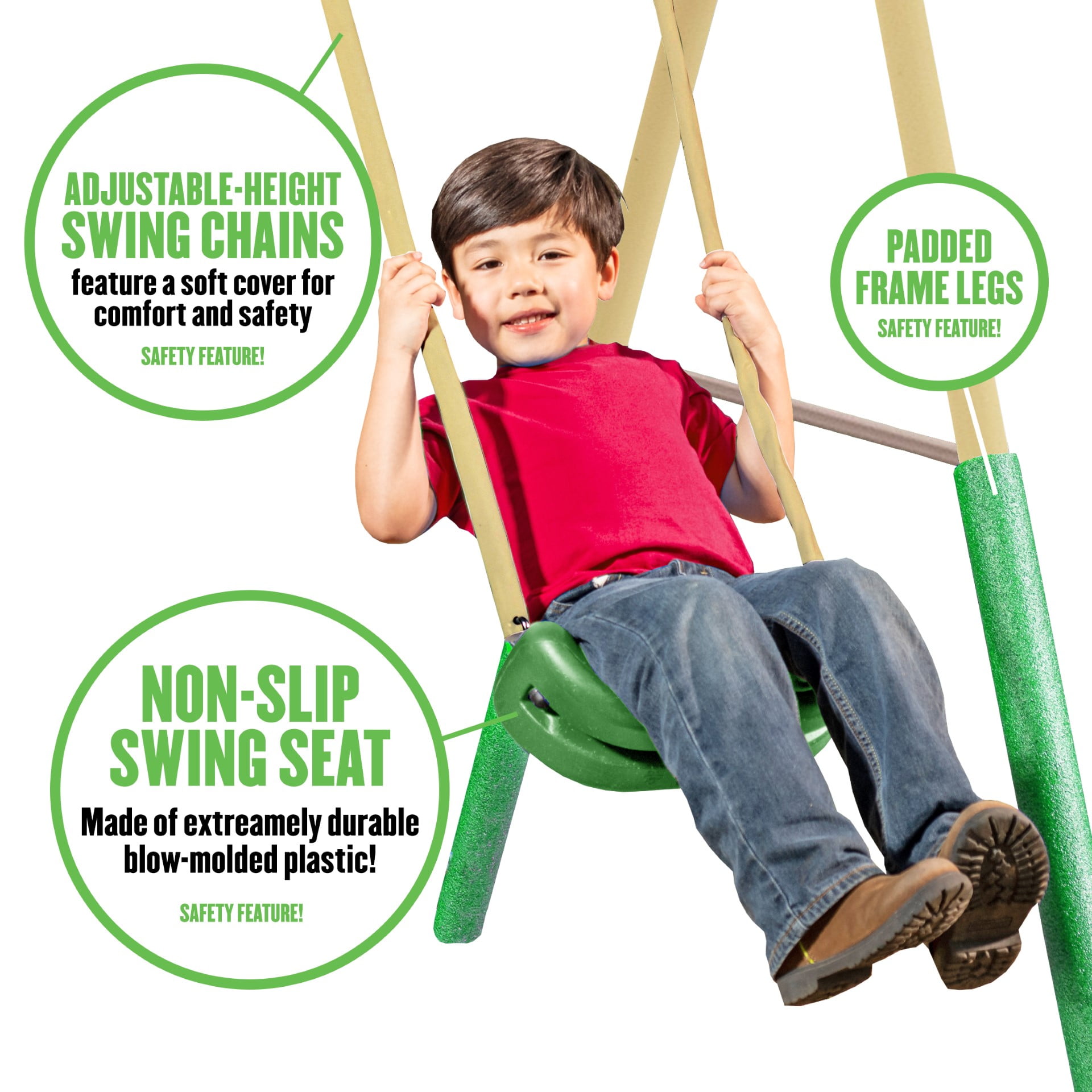 XDP Recreation Deerfield Metal Swing Set with Super Disc Swing, 6-ft Slide, Fun Glider & See-Saw (Green, 222 in x 102 in x 74 in) jdzle