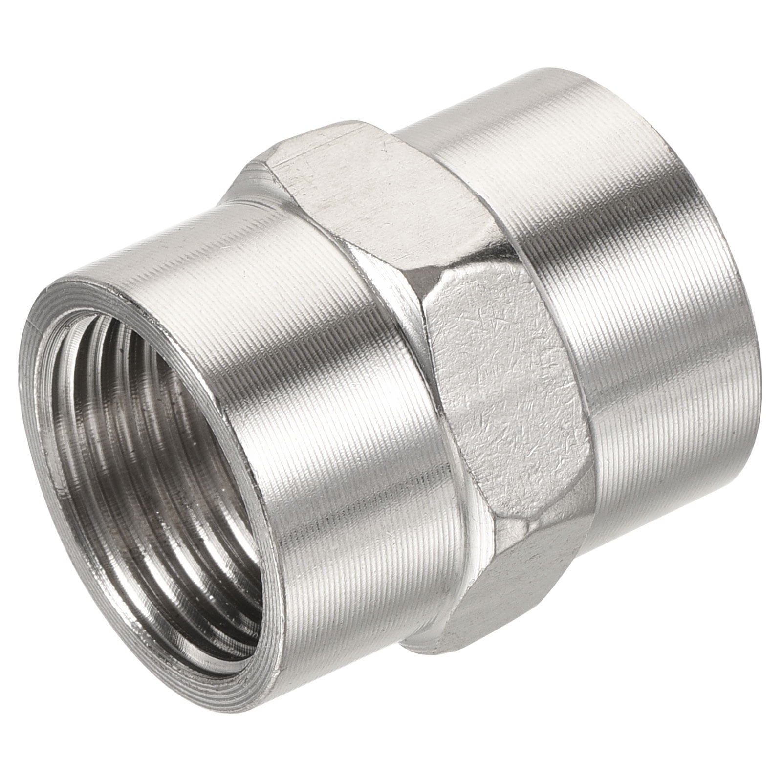 Uxcell G1/2 Female to Female Thread Hex Stainless Steel Pipe Fitting Connector (Silver, 1.26 in x 1.14 in) p6eft