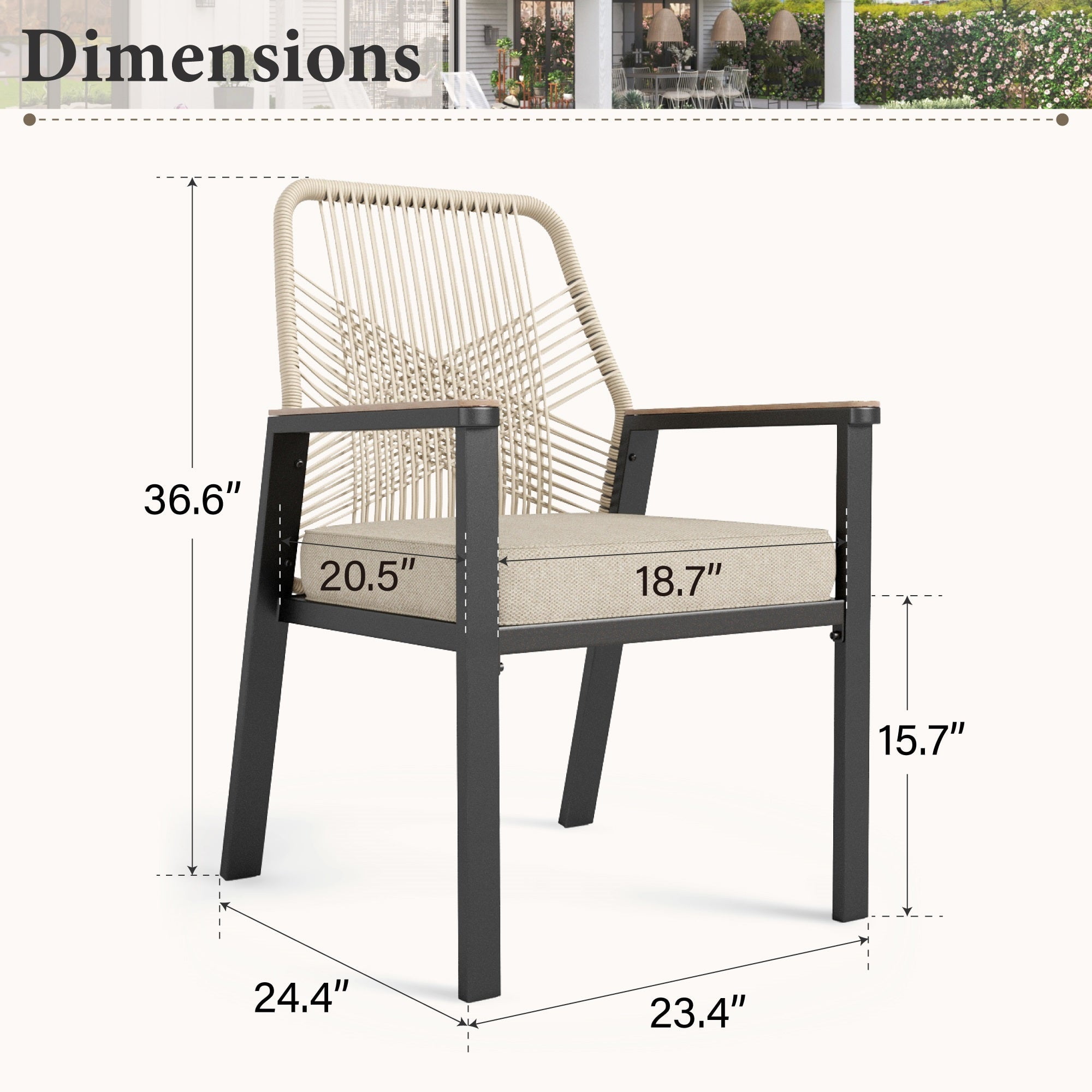 MF Studio 5-Piece Outdoor Patio Dining Set, Rattan Rope-Woven Chairs and 34.2 in Square Table (Black and Beige, 5-Piece Set) 0m3xf