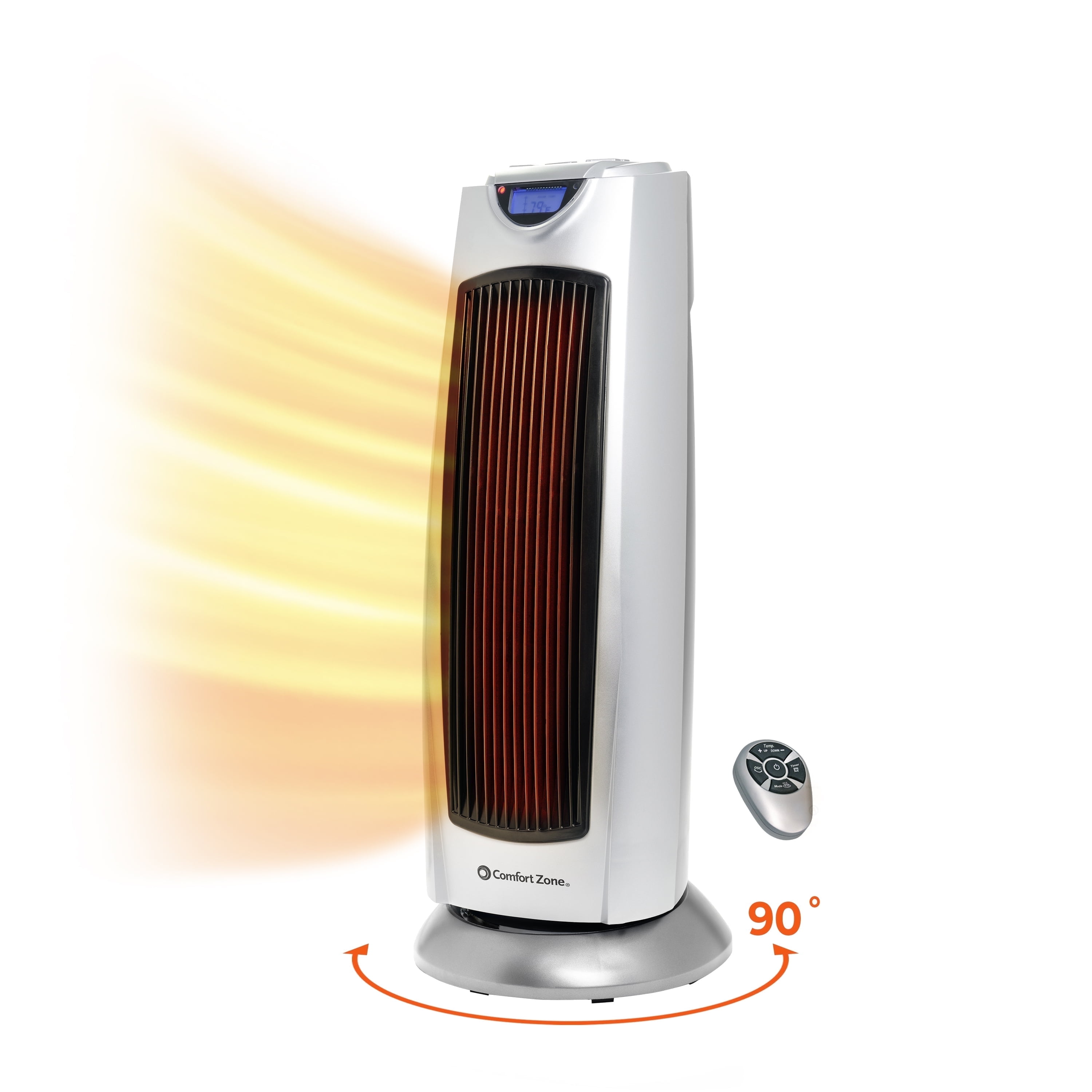 Comfort Zone Ceramic Oscillating Digital Tower Space Heater (Silver, 1500W) 9gc0w