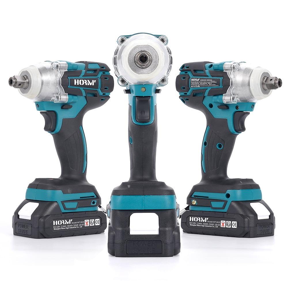 HORMY Cordless Impact Wrench, Brushless Motor Power Tool with 2 Batteries & LED Light (Blue, 1/2 in) t6r9k