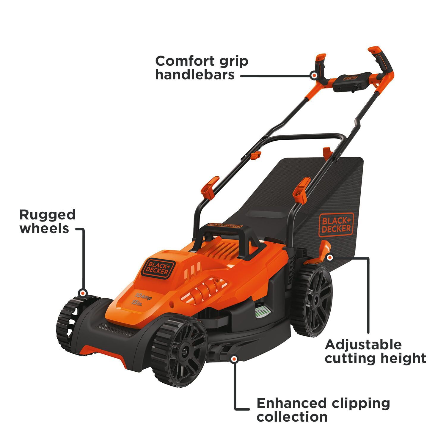BLACK+DECKER 15 Inch Corded Electric Push Mower with Comfort Grip Handle (Black, 15 in) 246h4