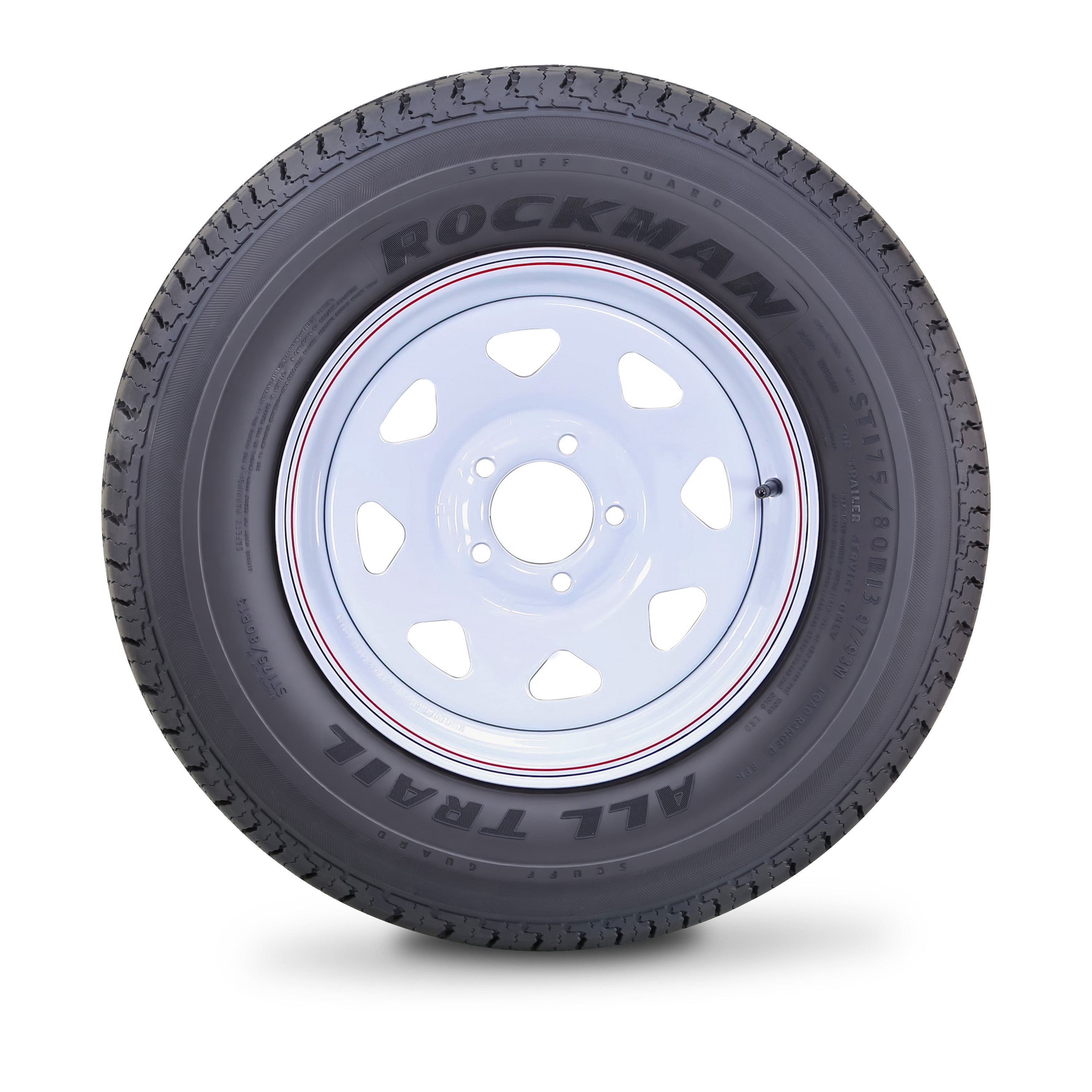 ROCKMAN ST175/80R13 Trailer Tire and Wheel Assembly (White Spoke, 8-Ply, 5 Lug on 4.5 in PCD, Set of 2) zzli1