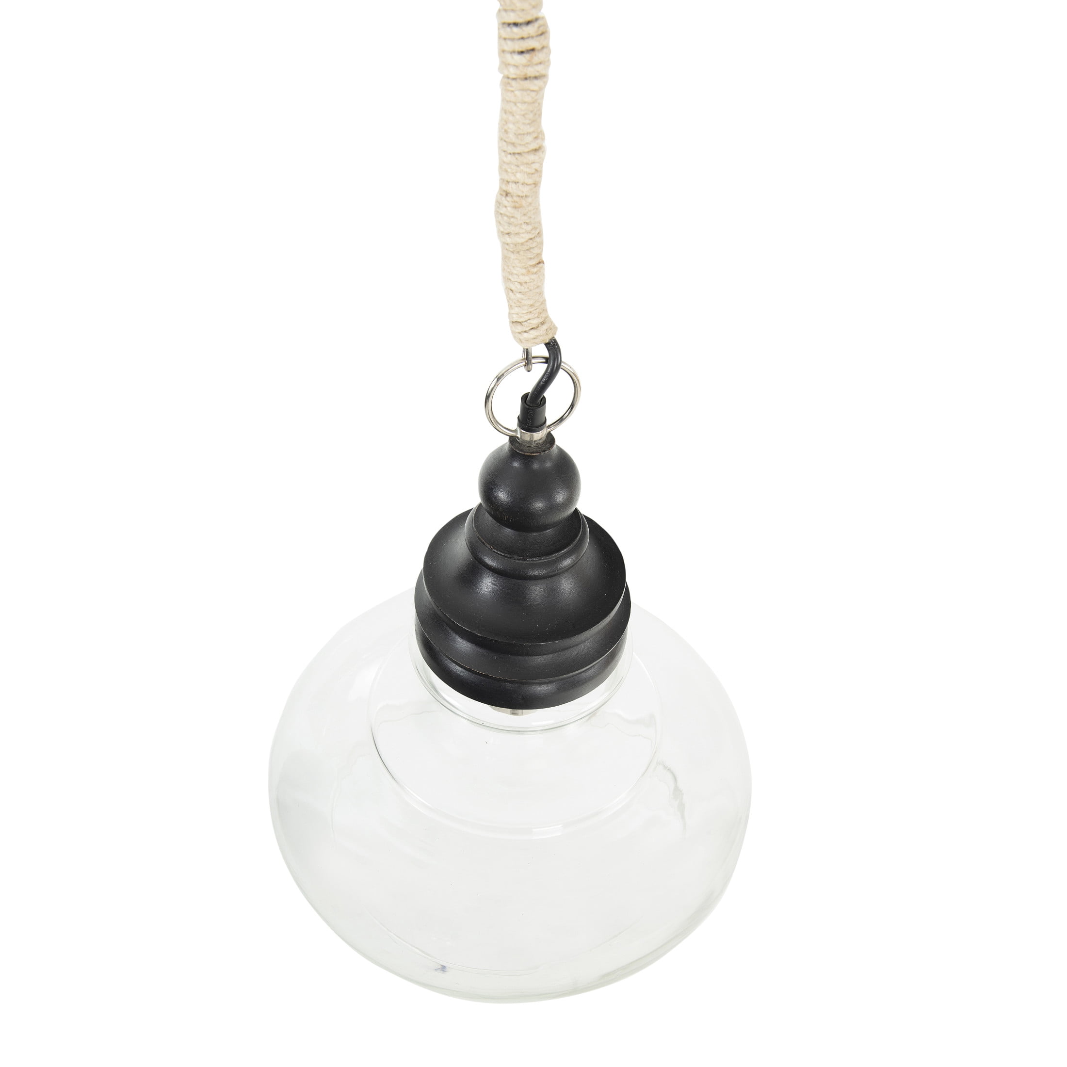 Creative Co-Op Glass and Distressed Wood Ceiling Light, Farmhouse Pendant Fixture (Black, 13.5 in x 13.5 in x 15 in) jjlye