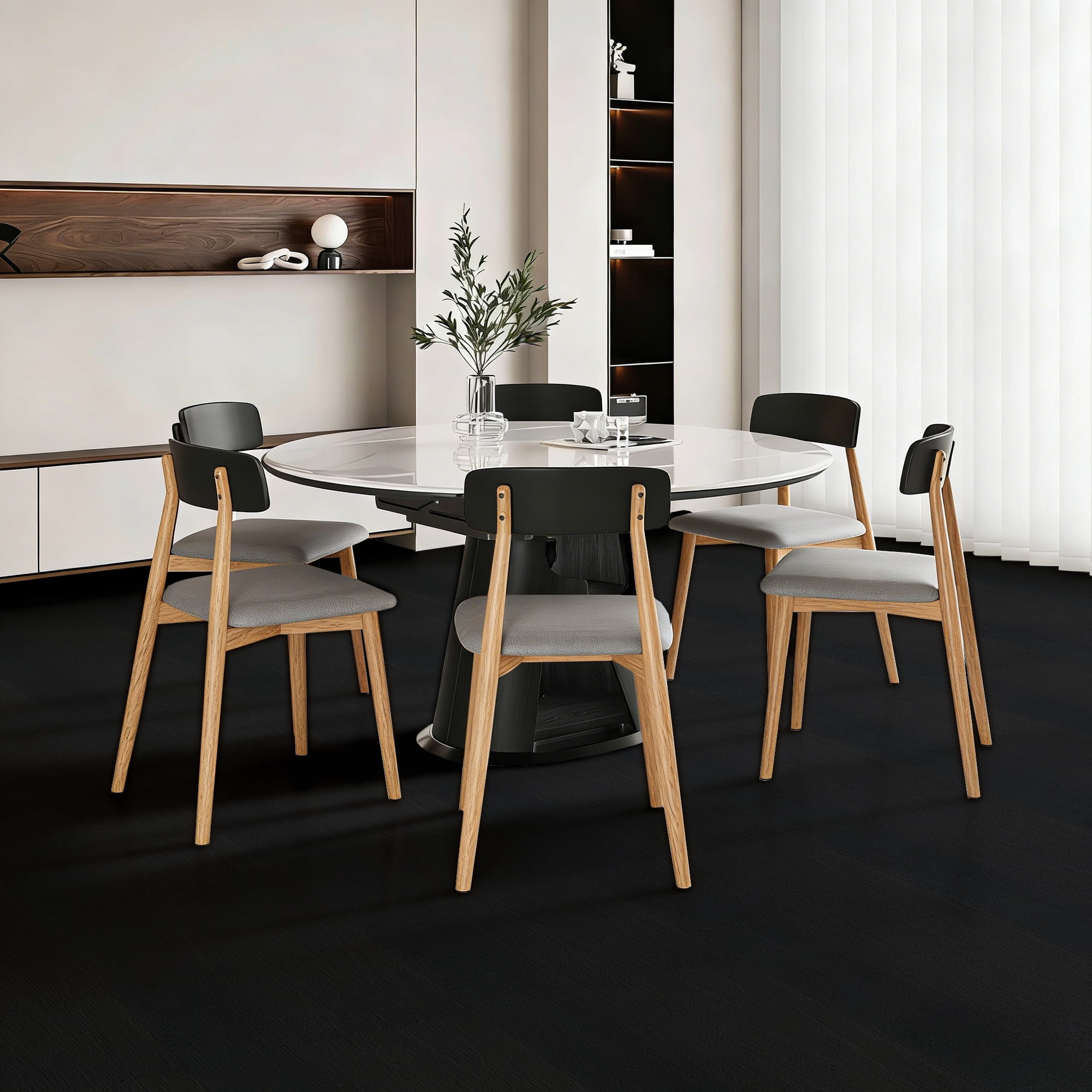 Abyssaly Peel and Stick Vinyl Flooring, Self-Adhesive Wood Grain Floor Tiles for Home Decor (Black, 15.7 in x 236 in) jta6f