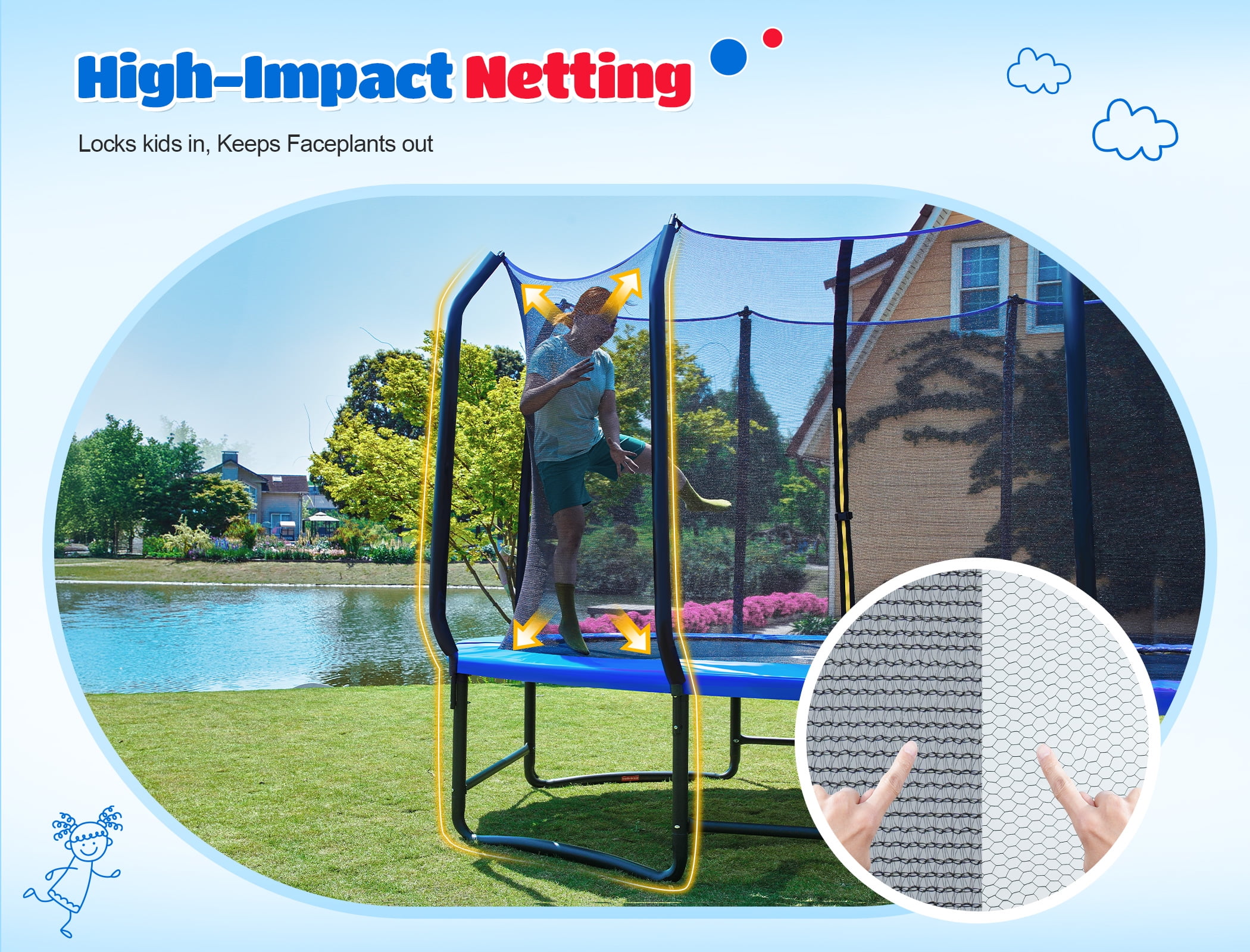 ORCC Heavy-Duty Oval Trampoline with Safety Enclosure, Reinforced Steel Frame for Kids and Adults (Blue, 8 ft x 13 ft) luta6