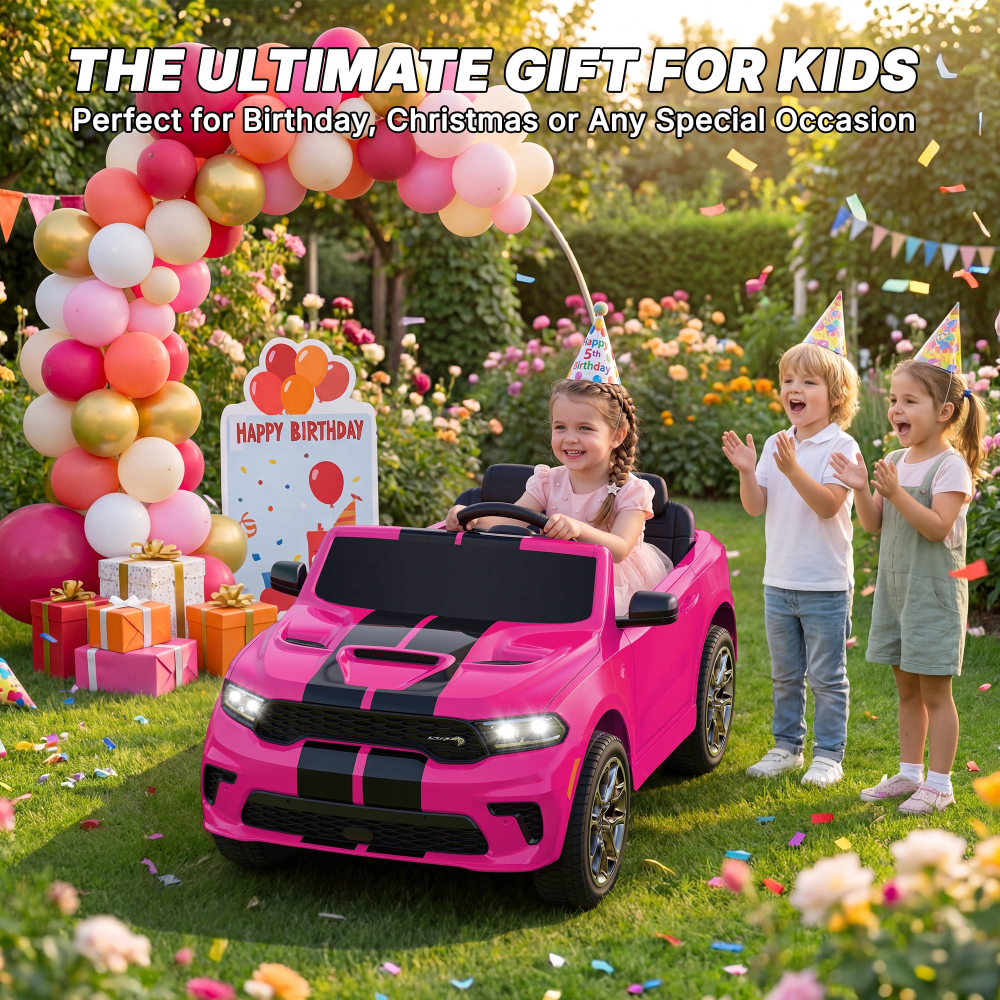 Wisairt Dodge Durango Kids Electric Ride-On Car, 12V Licensed Motorized SUV with Parent Remote Control, LED Lights & Music (Pink, 17 in Seat) i9tmh