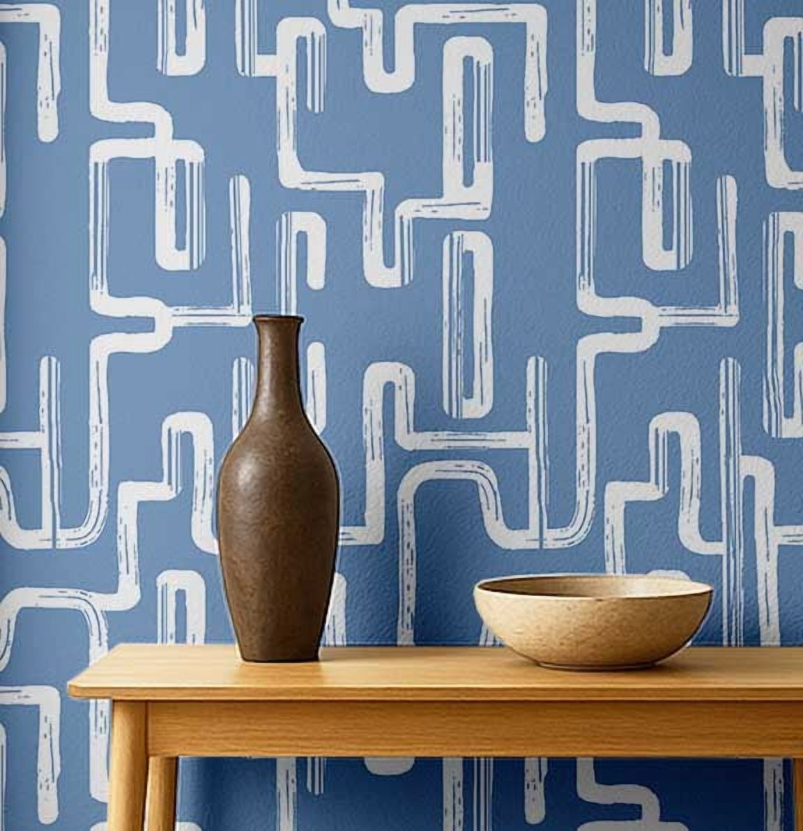 S4Sassy Peel & Stick Geometric Maze Vinyl Wallpaper, Waterproof Removable Contact Paper for Home Decor (Blue, 25 in x 60 in) f5m36