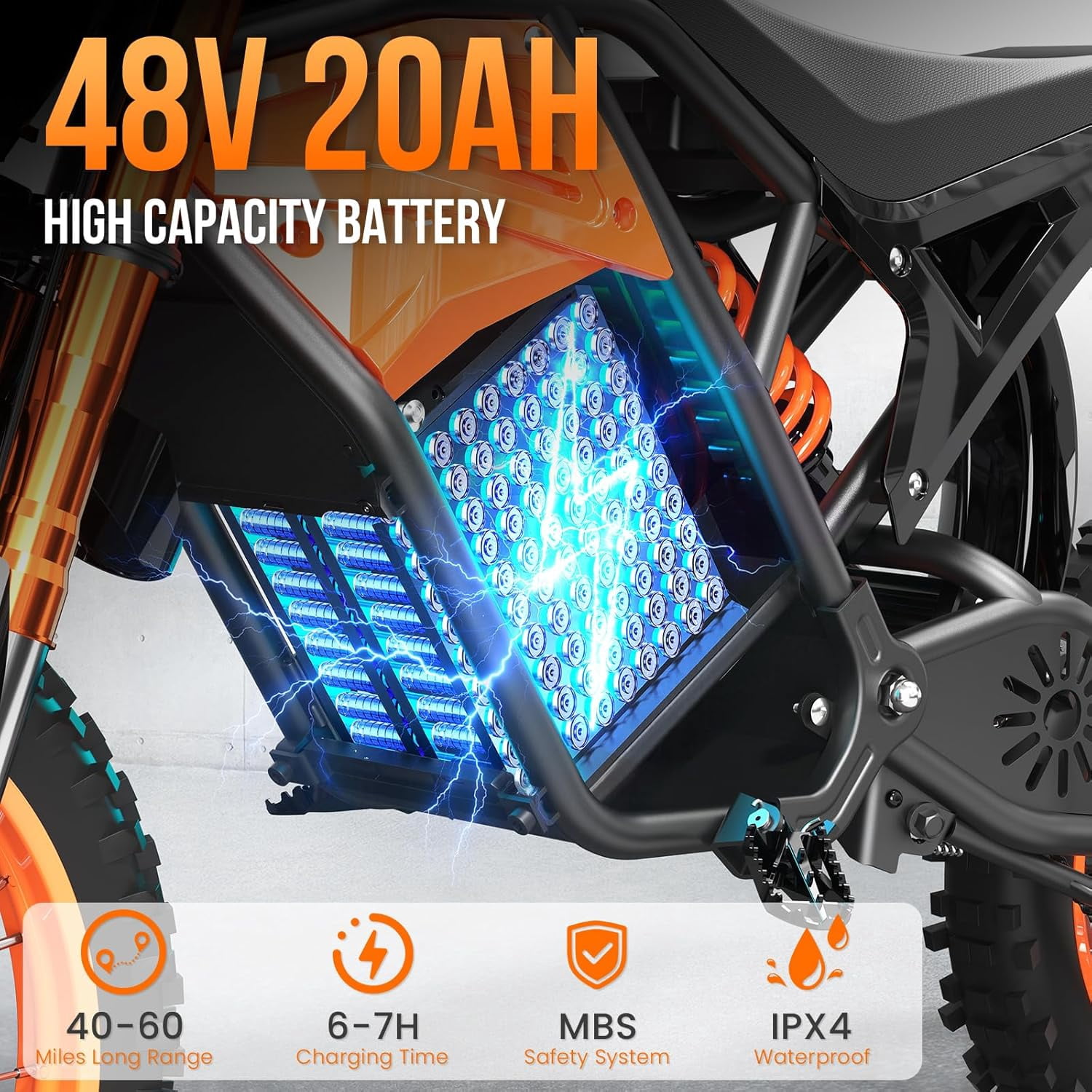 Spacewalk Electric Mountain Bike, 3000W Peak Motor Off-Road E-Bike, Full Suspension, Hydraulic Brakes (14 in Front/12 in Rear Fat Tires) ivpgz