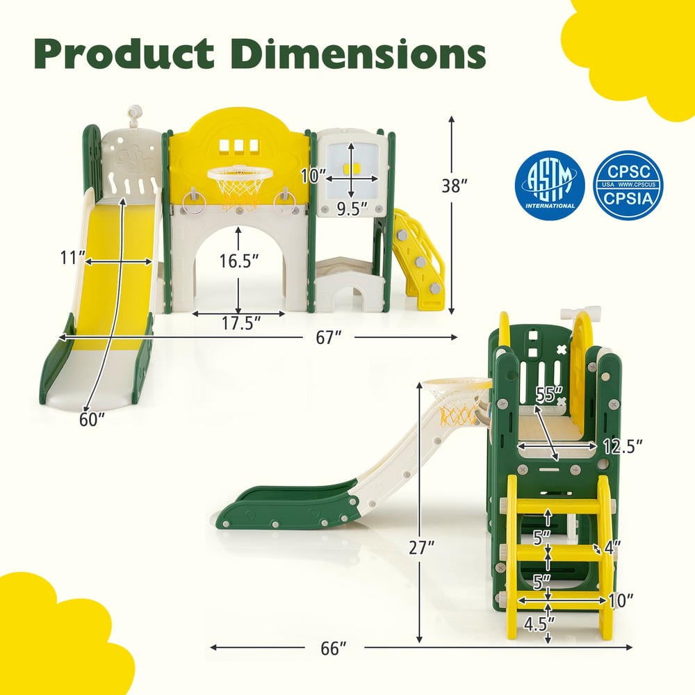 Barara King 10-in-1 Toddler Slide and Climber Playset, Indoor Activity Center for Kids (Yellow) iw5xx