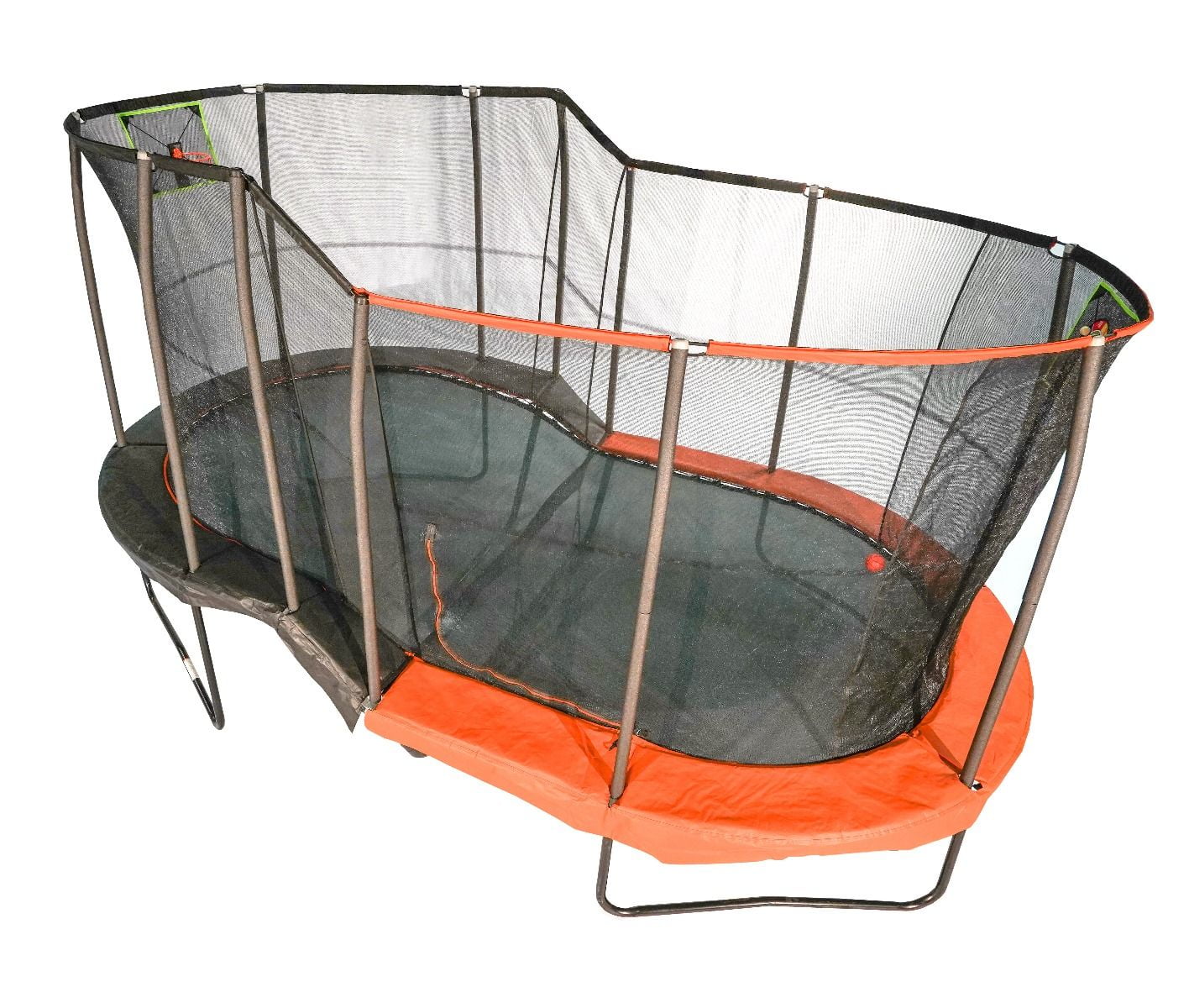 Jumpking Oval Multi-Level Heavy-Duty Trampoline with Basketball Hoop and Toss Game (10 ft x 17 ft) gbaoh