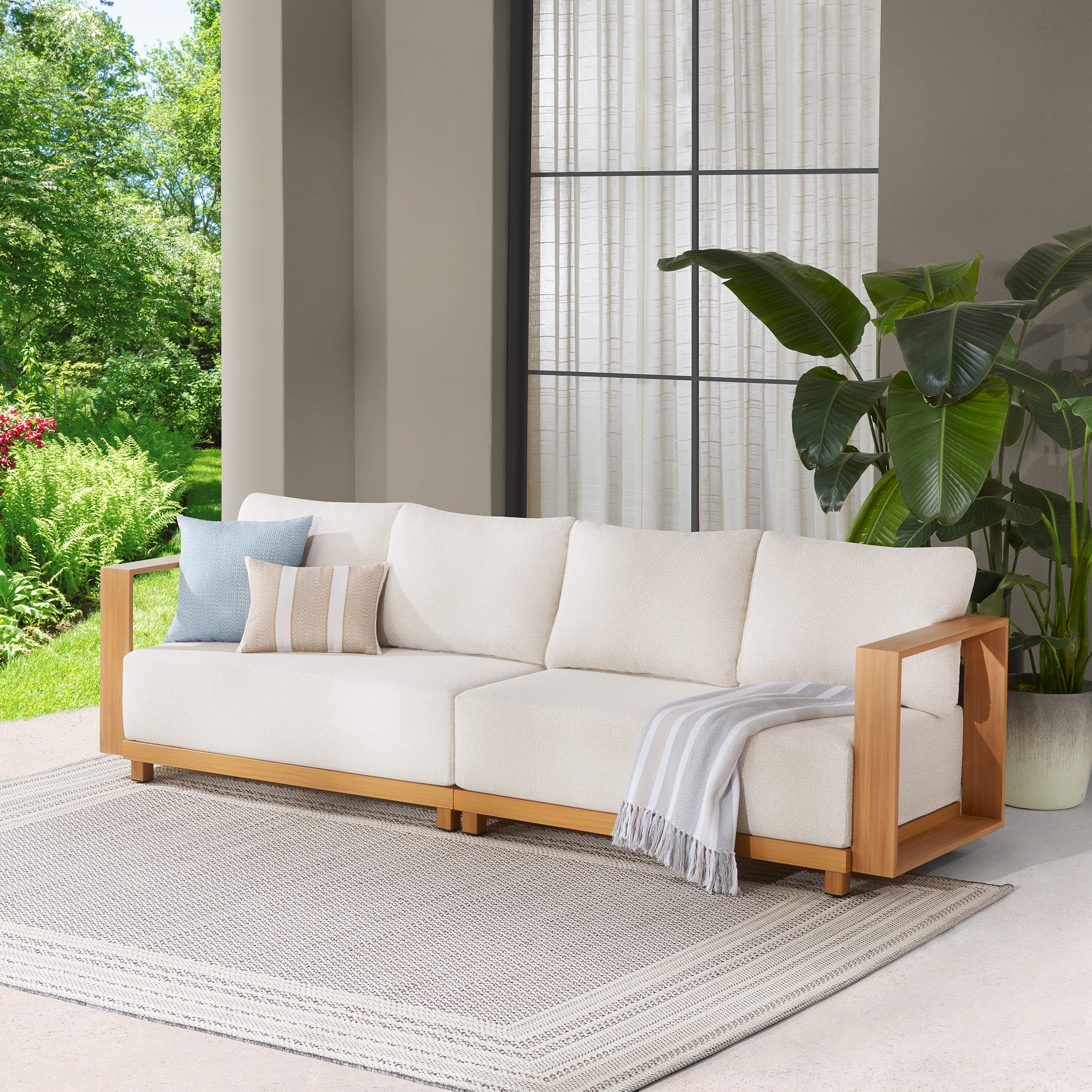 Better Homes & Gardens Juliet Outdoor Sectional Set with Coffee Table and Ottomans (Beige, 7-Piece) aqfrc