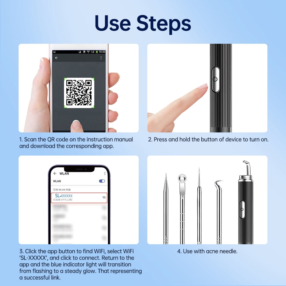 BearCris Visual Blackhead Remover with 1296P HD Camera and 50X Magnification (White, 1 Piece) s043j