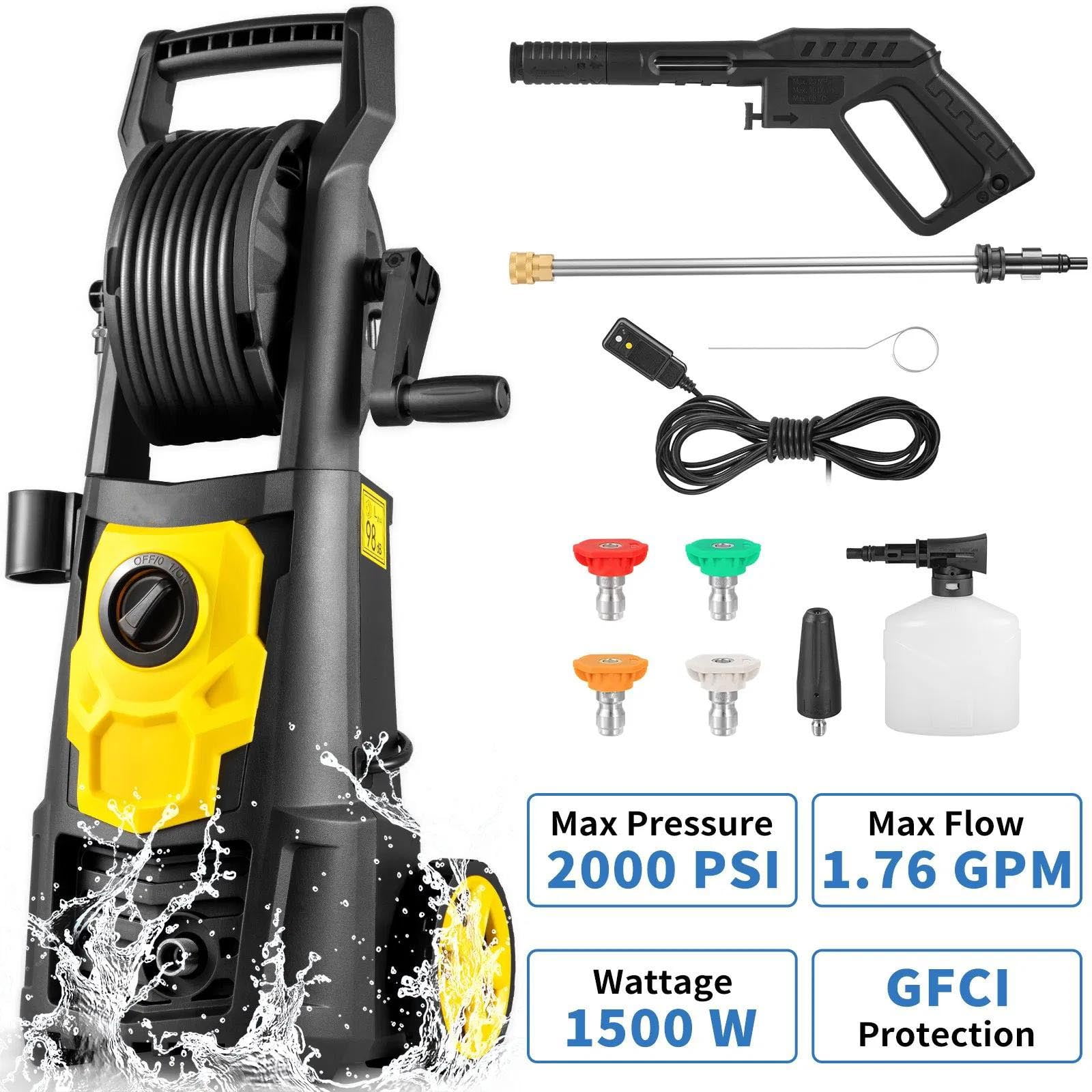 Generic Electric Pressure Washer, 2000 PSI Power Washer with 30 ft Hose and 5 Quick Connect Nozzles (Black, 2000 PSI) mhd2p