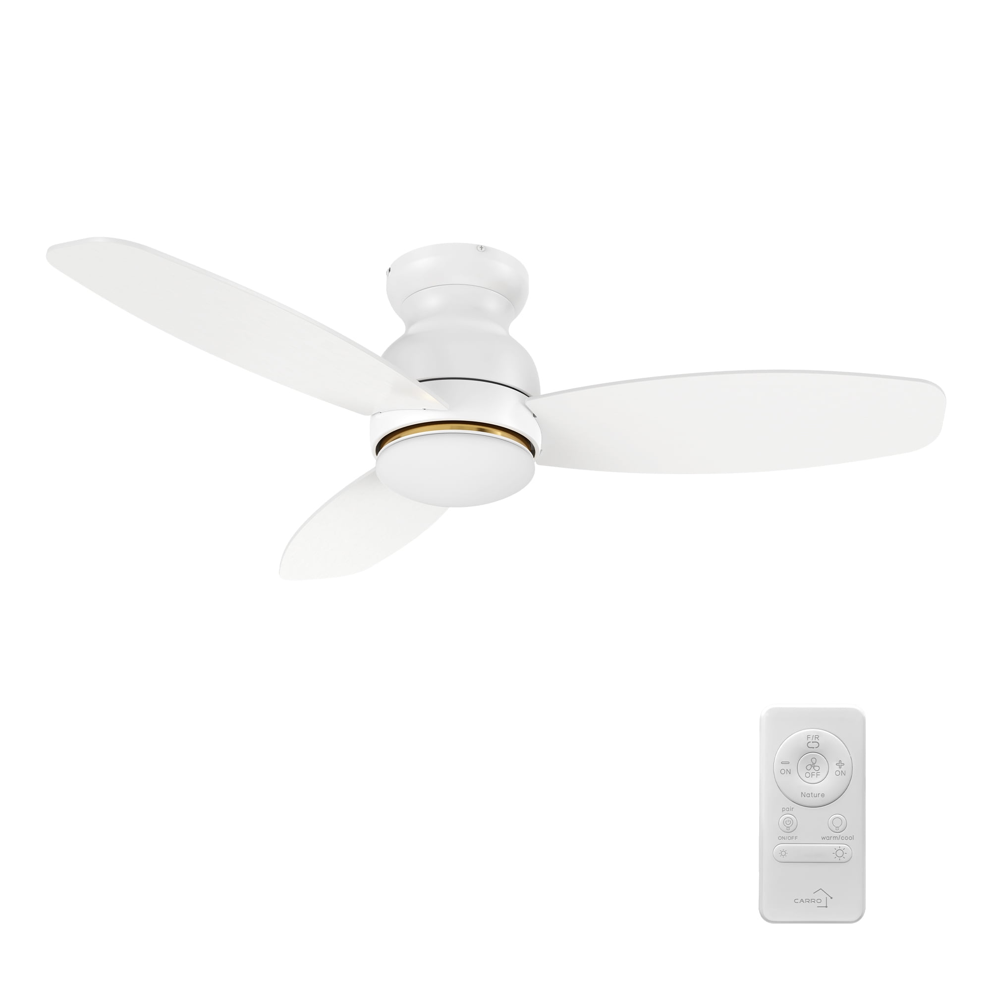 Carro 48 in 3-Blade Low Profile Indoor Ceiling Fan with LED Light and Remote (White, 48 in) xz3v0