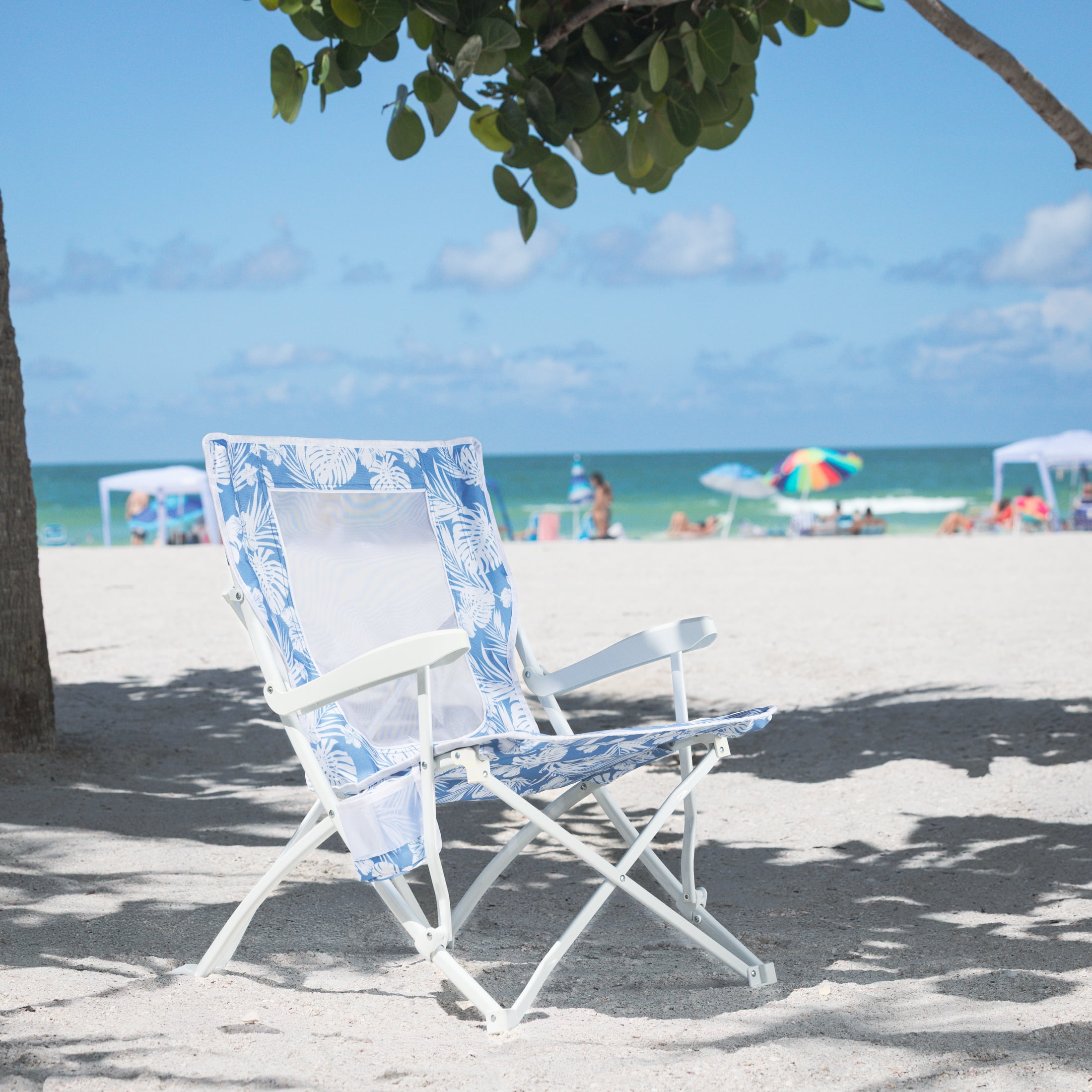 Mainstays Folding Beach Chair with Hard Armrests and Mesh Back (Blue, 15 in Seat Height) 2f12d