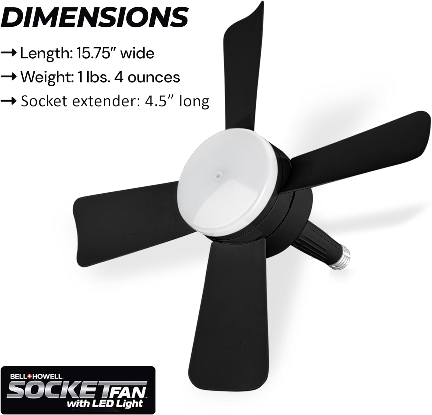 Bell + Howell Socket Breeze Ceiling Fan with LED Light and Remote (White, 15.4 in) ntcs1