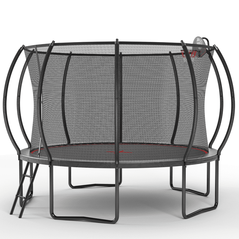 Comfort Stretch 12ft Round Trampoline with Safety Enclosure, Basketball Hoop & Ladder (Black, 12ft) 2j6ou