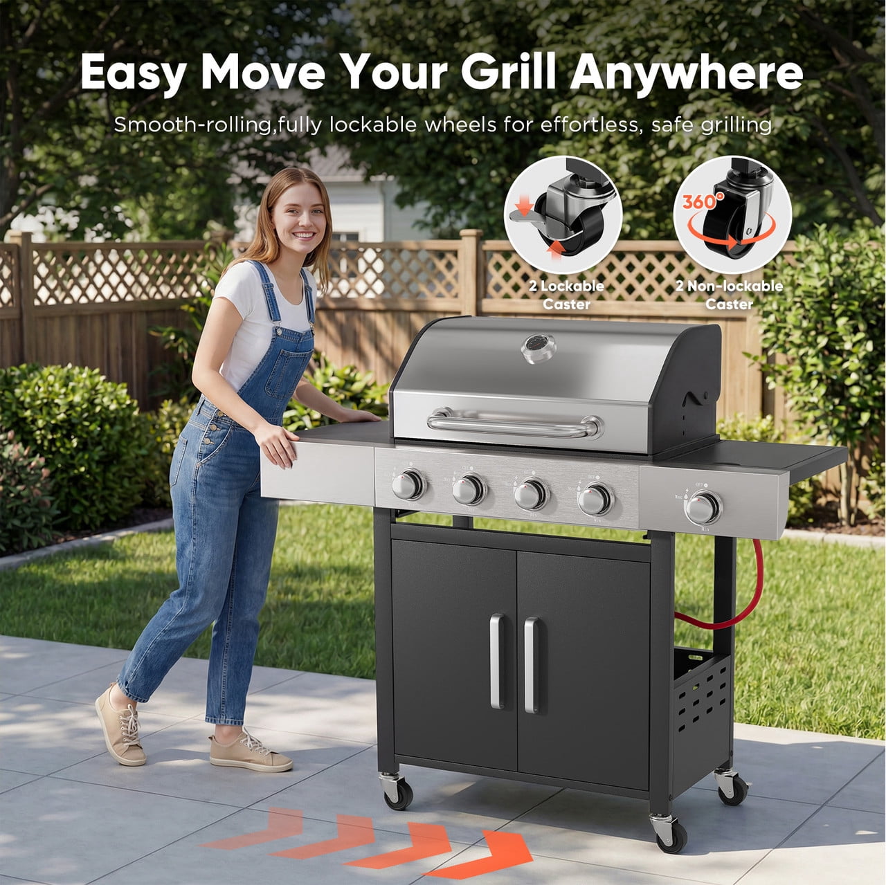 Opohoro 4-Burner Propane Gas Grill with Side Burner (465 Sq. In. Cooking Area, Black) 58n4x