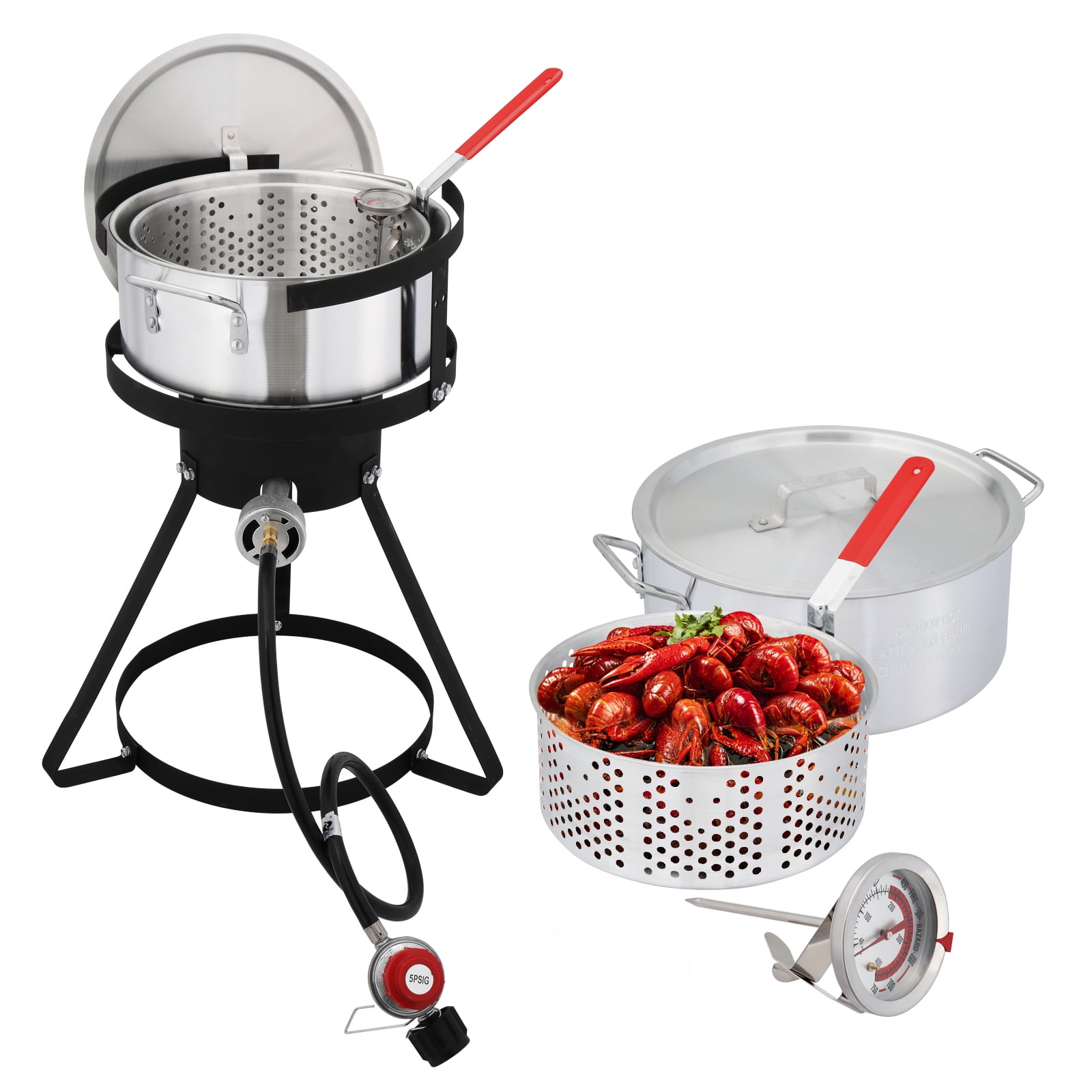 GoDecor Outdoor Propane Fryer Kit with Aluminum Pot and Thermometer (Silver, 10 qt) mclqc
