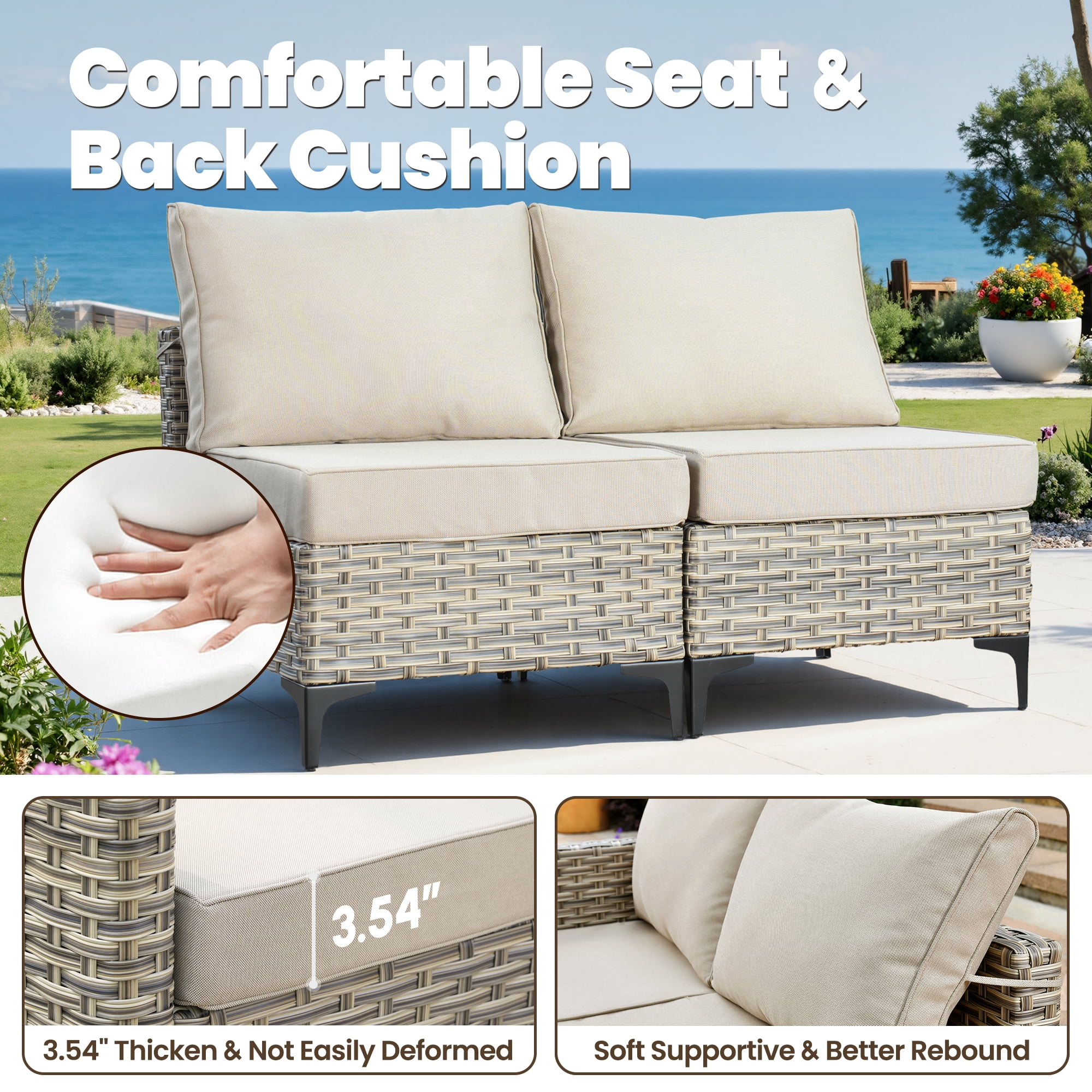 VCATNET 10-Piece Patio Conversation Set, All-Weather Rattan Wicker Sectional with Swivel Rocking Chairs and Solar LED Coffee Table (Beige, 10-Piece Set) 53c4s