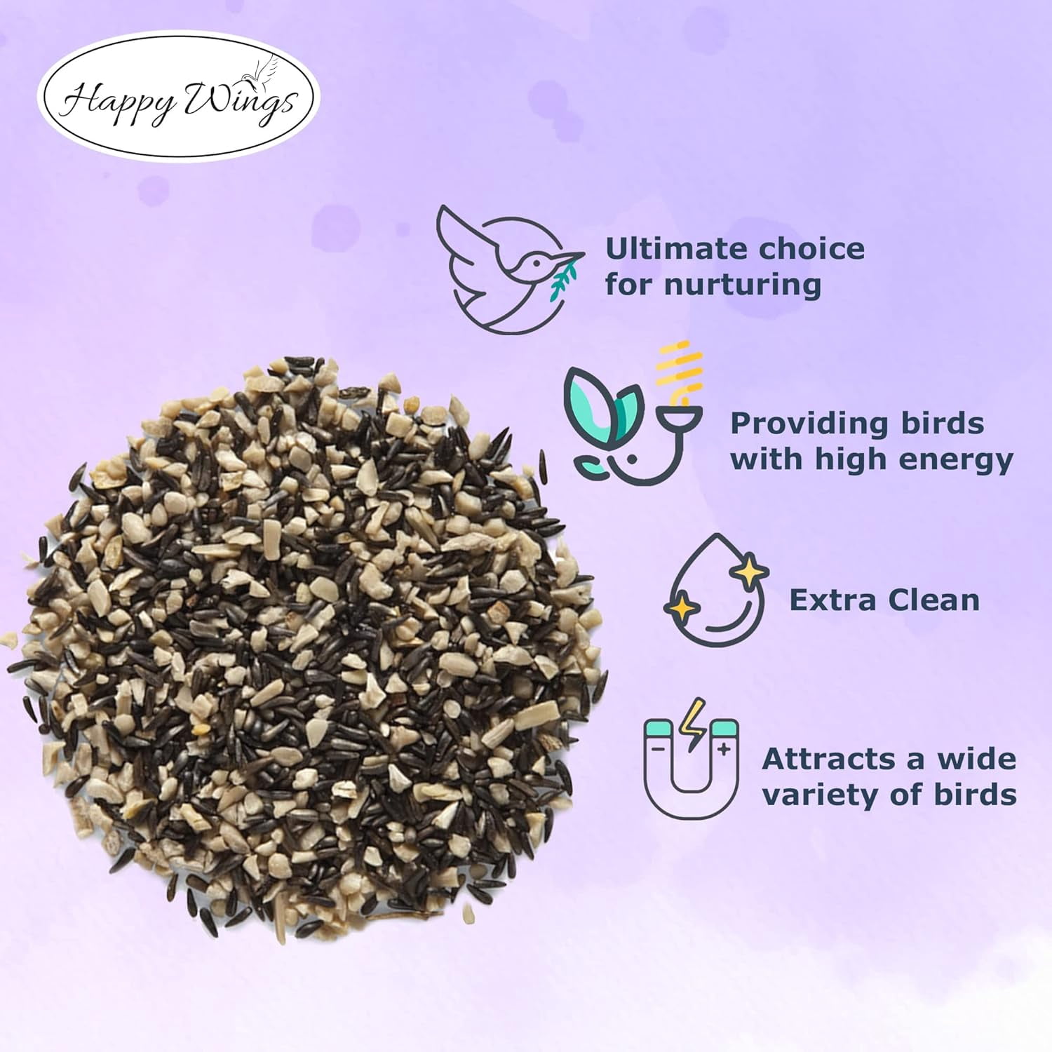 Happy Wings Finch Blend Wild Bird Food, Sunflower Hearts and Nyjer Seed Mix (3 Pack, 14 oz each) 8cu6p