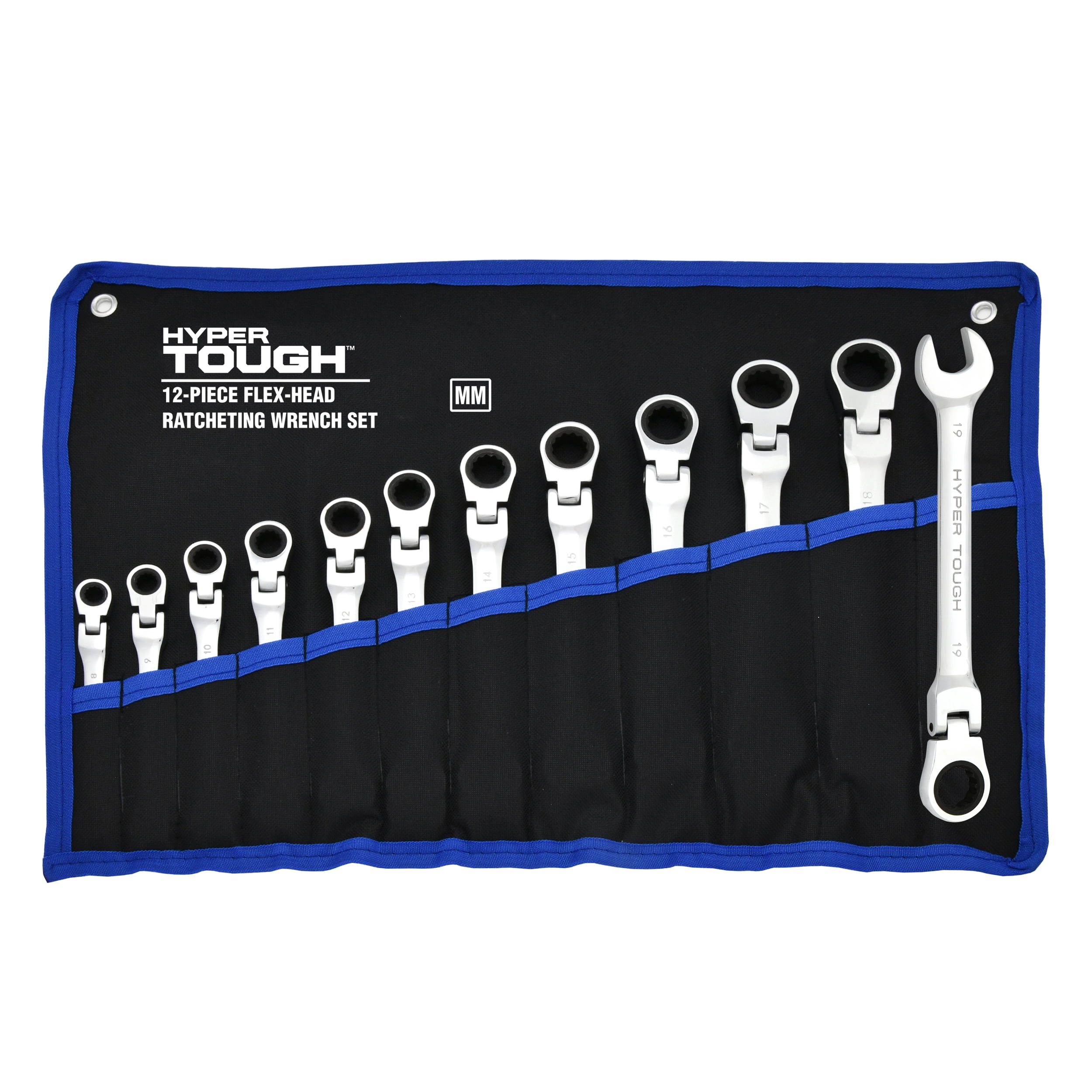 Hyper Tough 12-Piece Flex Head Ratcheting Wrench Set (Silver, 12-Piece) wg69o