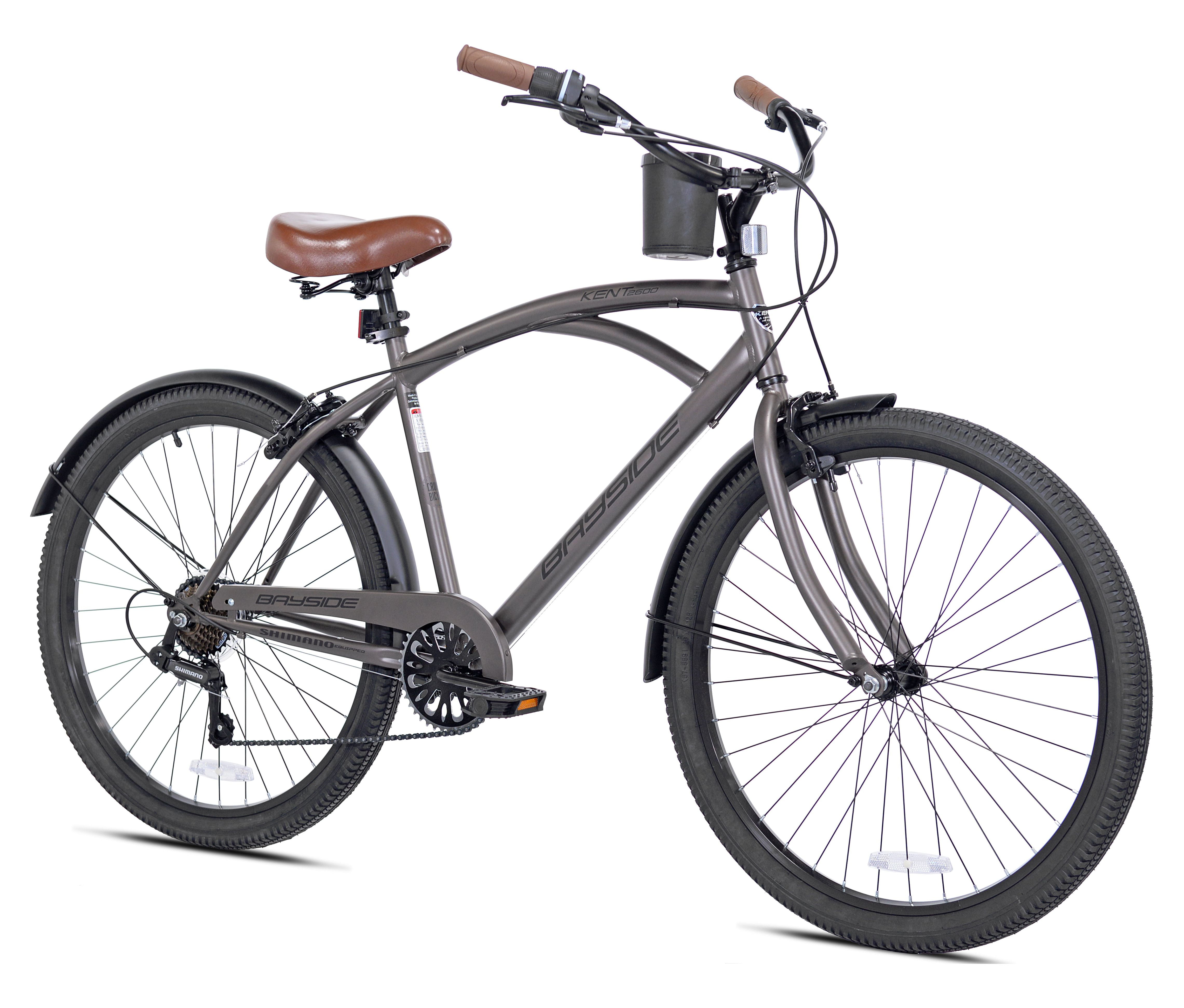 Kent Bayside Cruiser Bicycle, 7-Speed Hybrid Bike with Handbrakes (Gray, 26 in) m4xn9