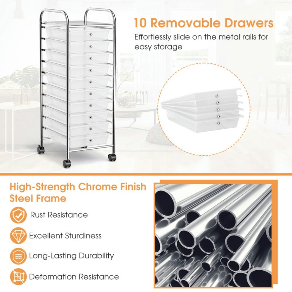 Spaco 10 Drawer Rolling Storage Cart Organizer with Universal Casters (Clear, 14.6 in x 12.8 in x 33.8 in) 92n3v