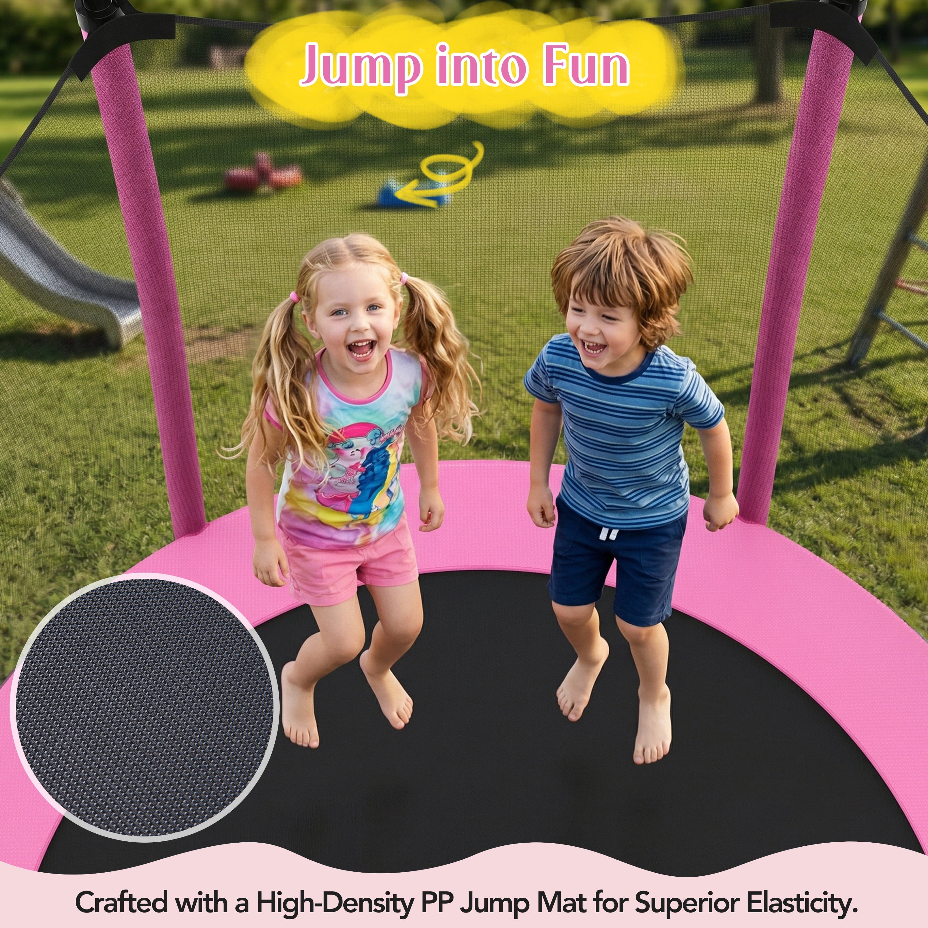 Segmart Kids Trampoline with Safety Enclosure Net and Padded Frame (Pink, 65 in) ex5fj