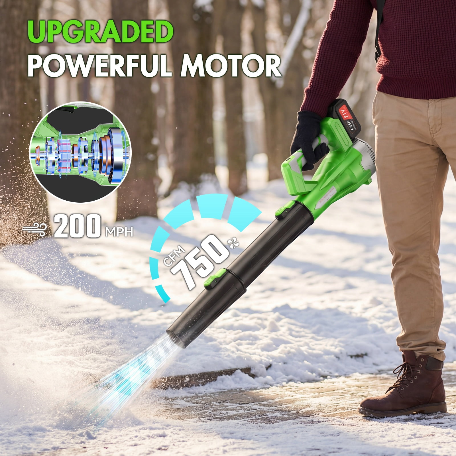 CATGOOD 21V Cordless Leaf Blower, 750CFM 200MPH Electric Blower with 6 Speed Control and 2 Batteries (Black, 3.2 lb) vkwln