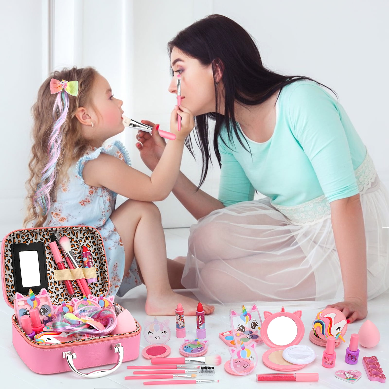 Sendida Kids Makeup Kit for Girls, Washable Princess Cosmetic Set with Unicorn Case (Pink, 26-Piece Set) jq0b0
