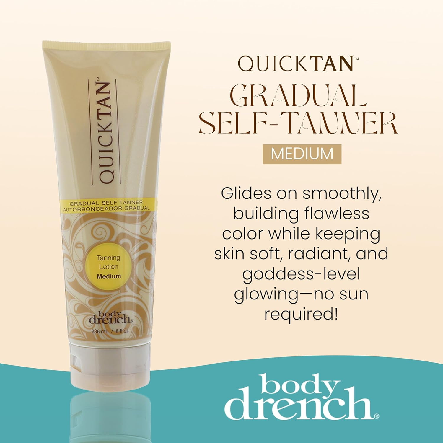 Body Drench Quick Tan Self Tanning Lotion, Streak-Free Buildable Glow (Medium Shade, 8 fl oz) 7kq8m