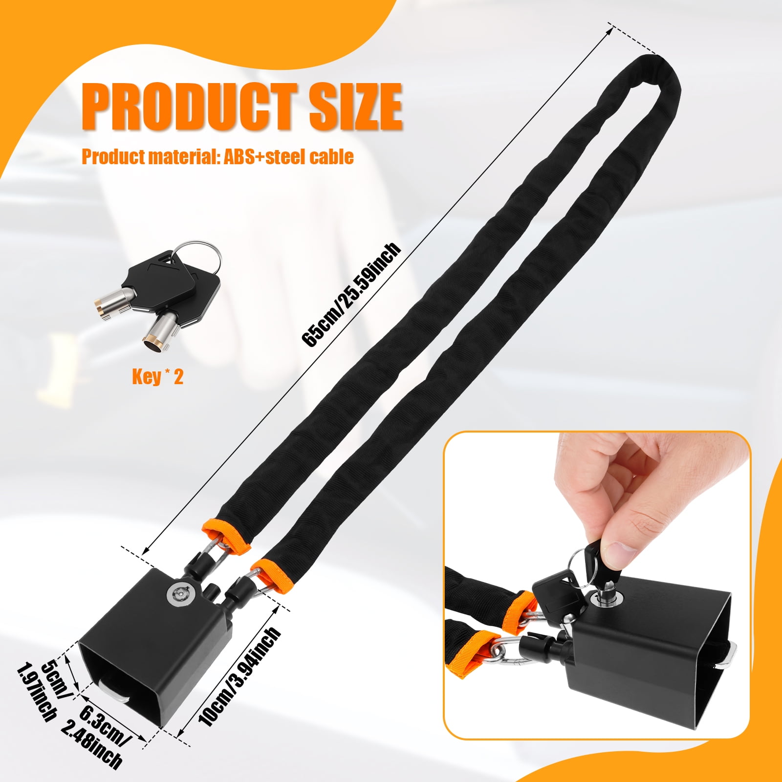 TMWEFUSC Universal Steering Wheel and Seat Belt Anti-Theft Lock (Black, 25.59 in) 7h8xw