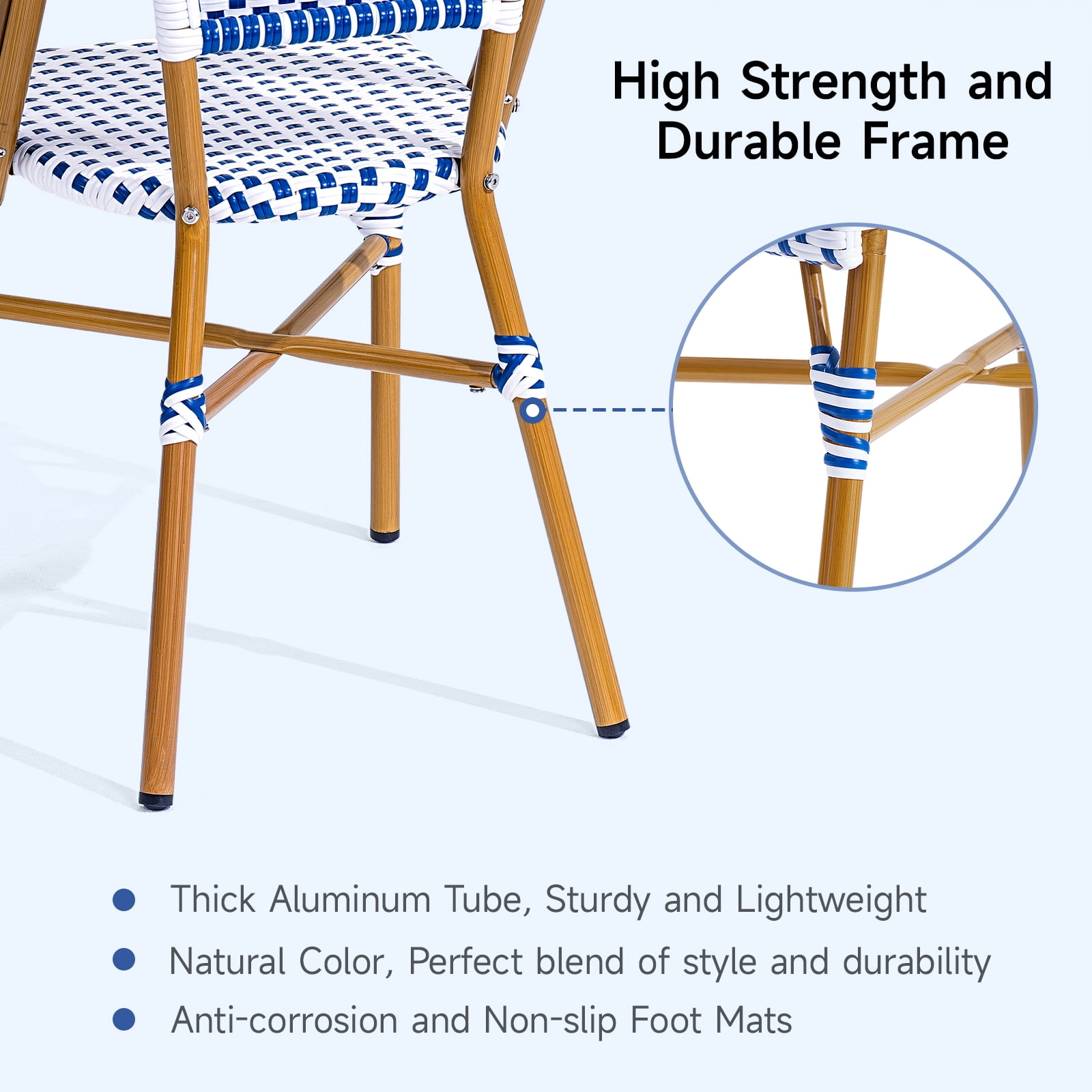 Dovov 3-Piece French Bistro Set, Outdoor Wicker Patio Table and 2 Chairs, Weather-Resistant Aluminum Frame (White, 3-Piece Set) 17ic1