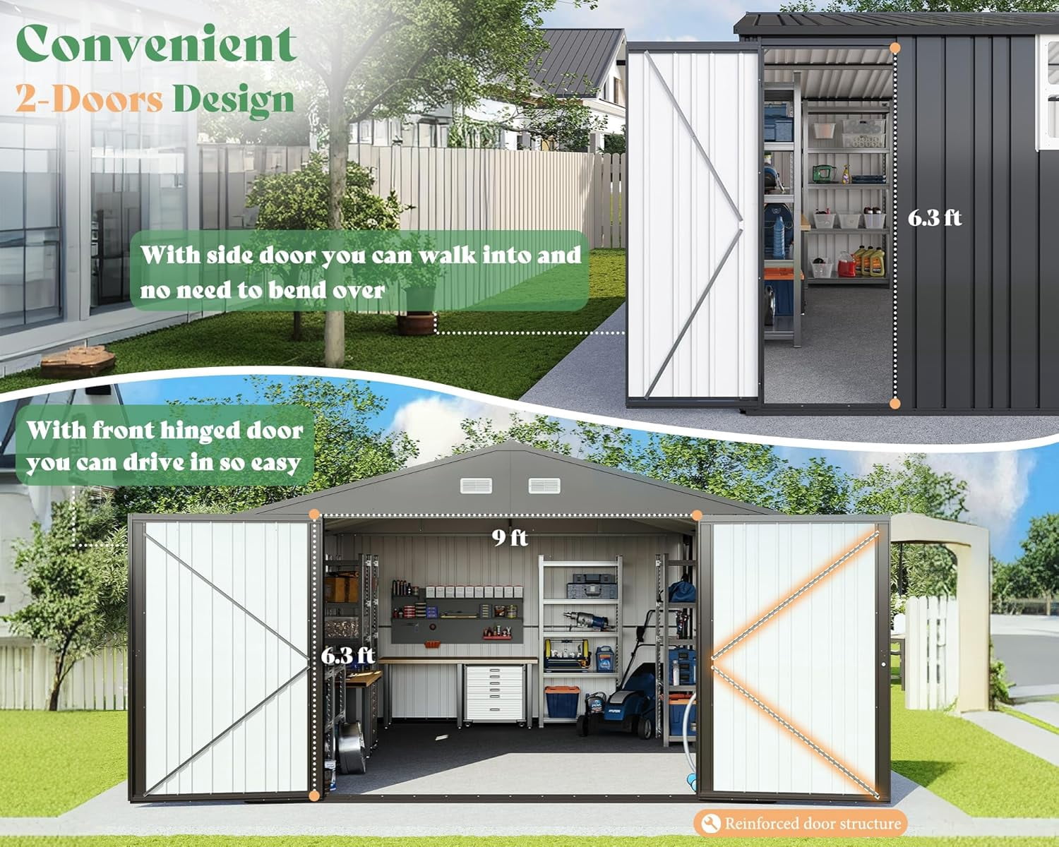 Jocisland Outdoor Metal Storage Shed, Heavy-Duty Garage Carport with Double Doors and Windows (Dark Grey, 13.2 ft x 21 ft x 8 ft) a8ixi