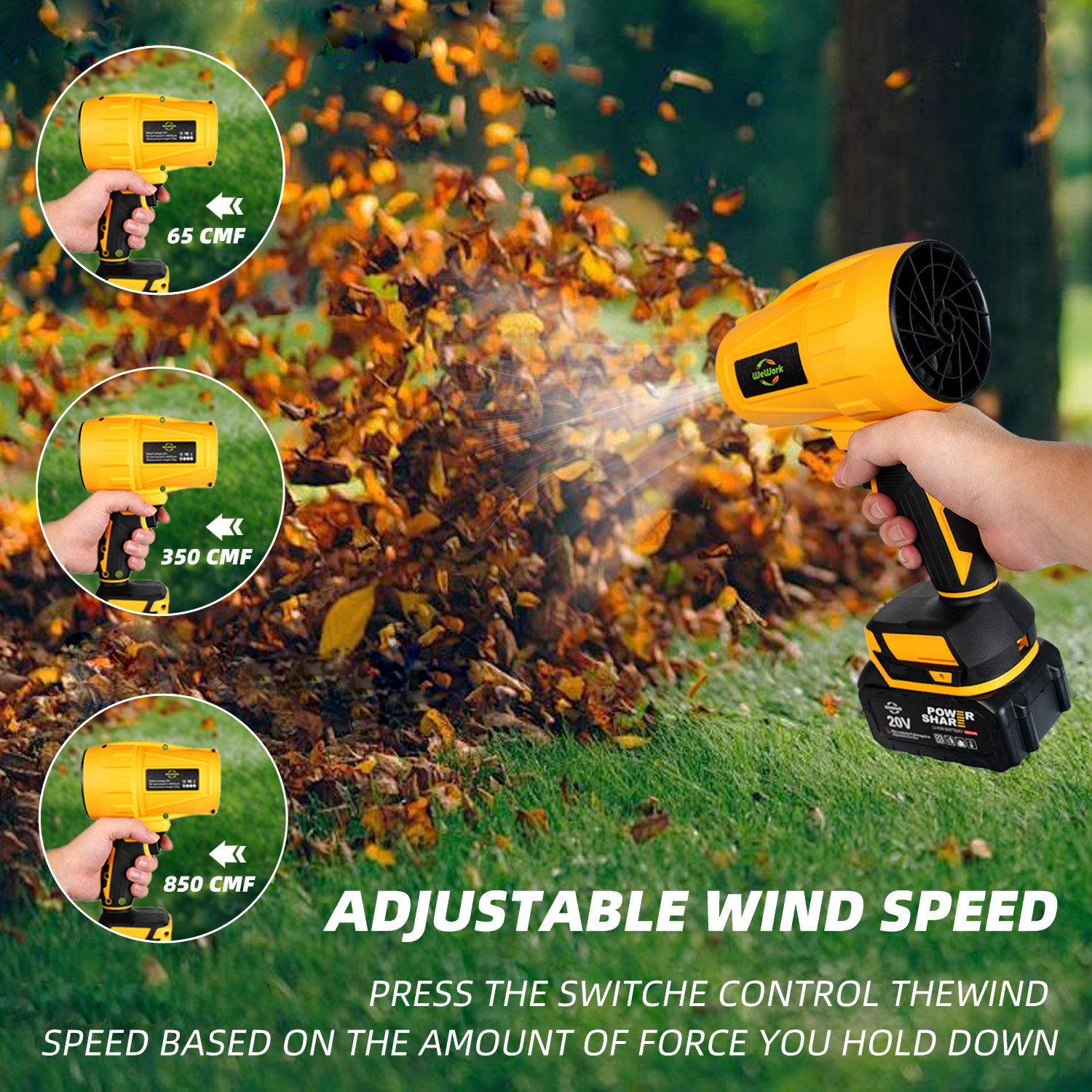 Wework Handheld Cordless Leaf Blower, Electric Yard Power Tool with 3.0Ah Battery (3 lbs) 30nx3