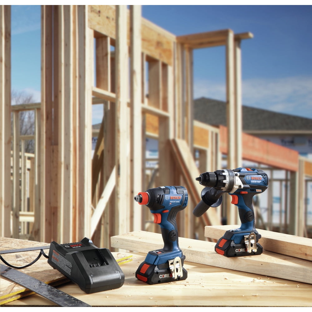 Bosch GXL18V-224B25-RT 18V Brushless Cordless Hammer Drill and 2-In-1 Impact Driver Combo Kit (Refurbished, 2 Batteries, 4 Ah) y1d6u