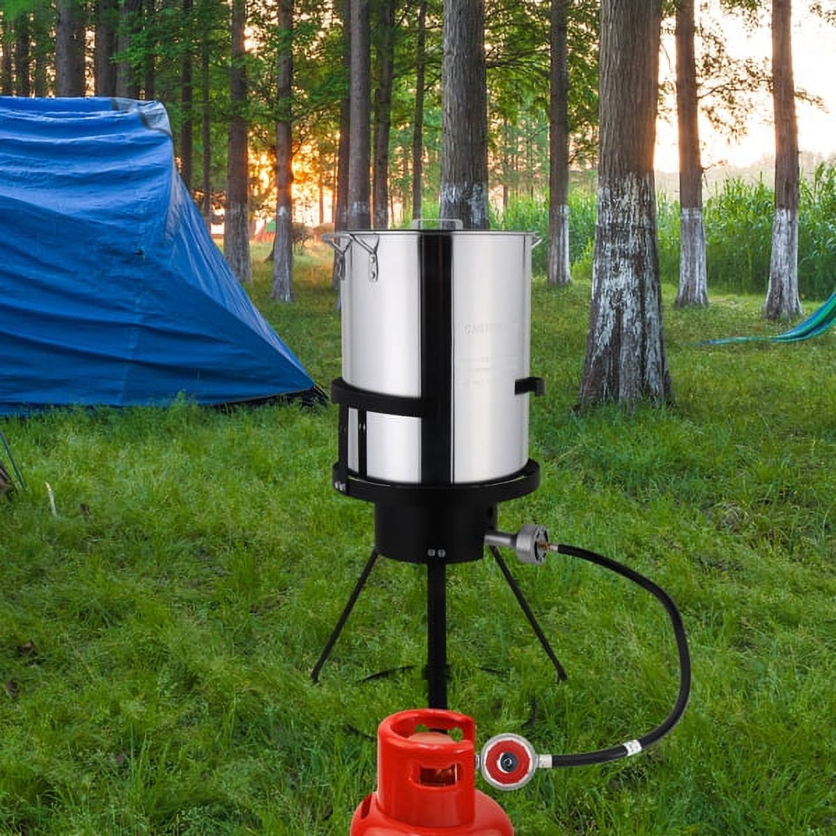 Immere 32 QT Aluminum Turkey Fryer Pot and Campfire Tripod Stand (Black, 32 QT) 763o6