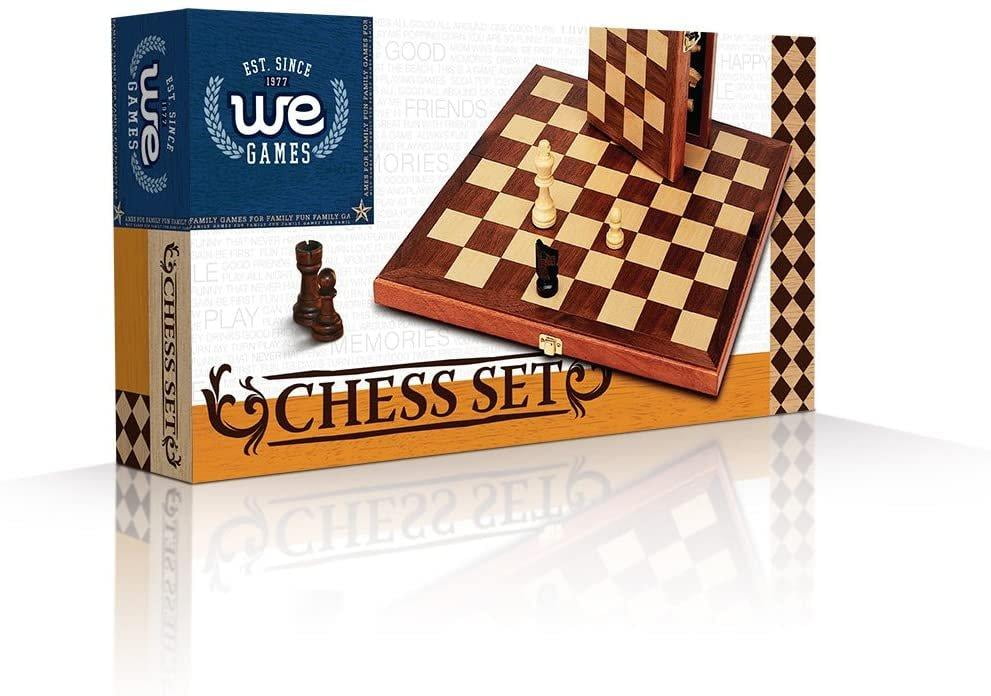 WE Games Folding Wood Travel Chess Set with Walnut Veneer Board (Brown, 11.5 in) k9f8g
