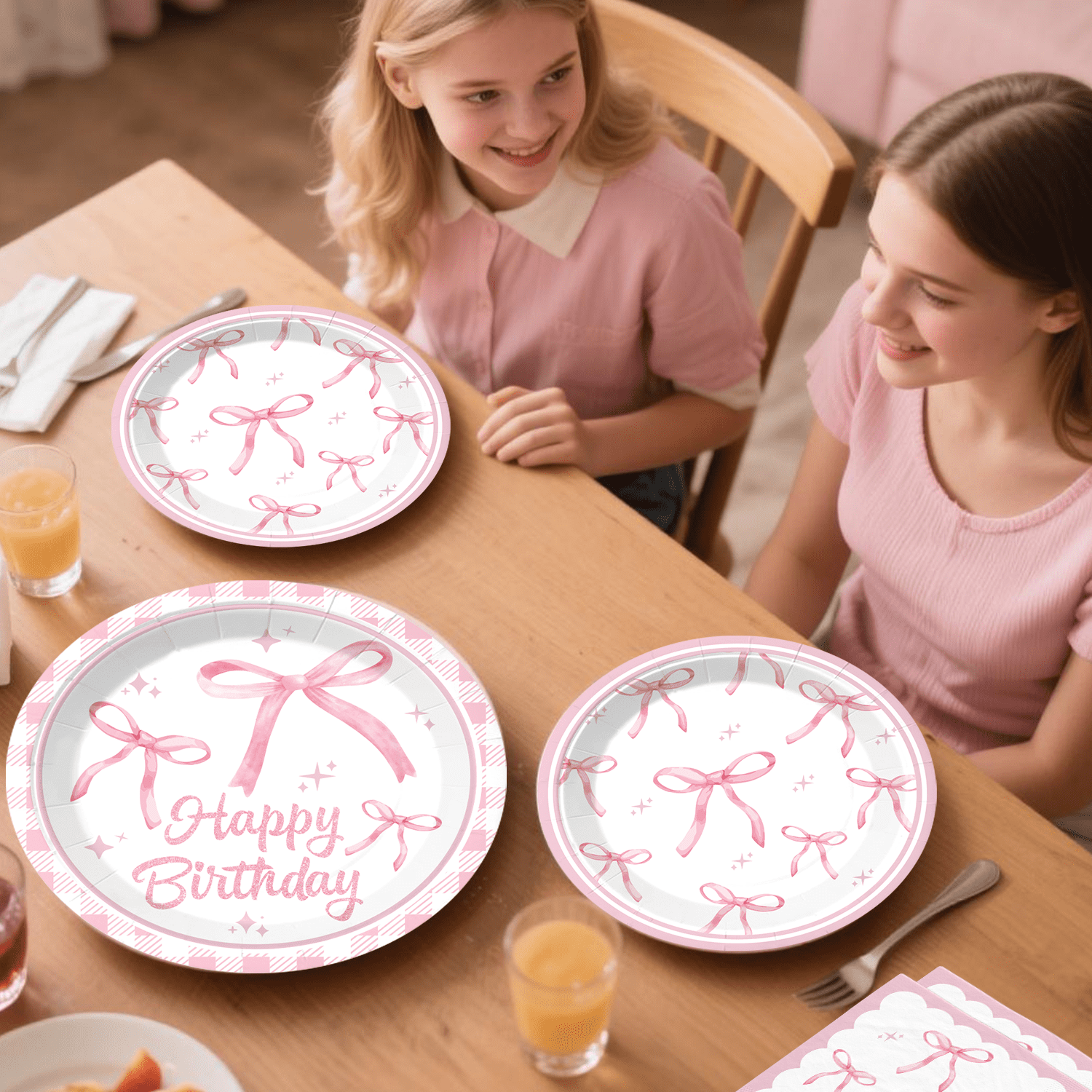 Morabloomy Coquette Birthday Party Supplies Set (Pink, 41-Piece Tableware Kit) nxk04