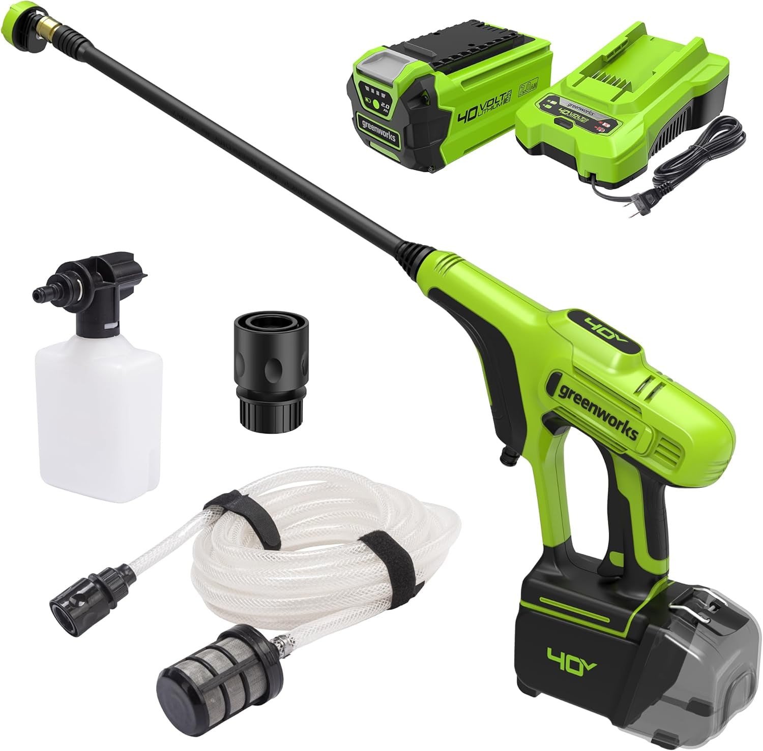 Greenworks 40V Cordless Power Cleaner with 2Ah USB Battery and Charger (600 PSI, 0.8 GPM) djxk6