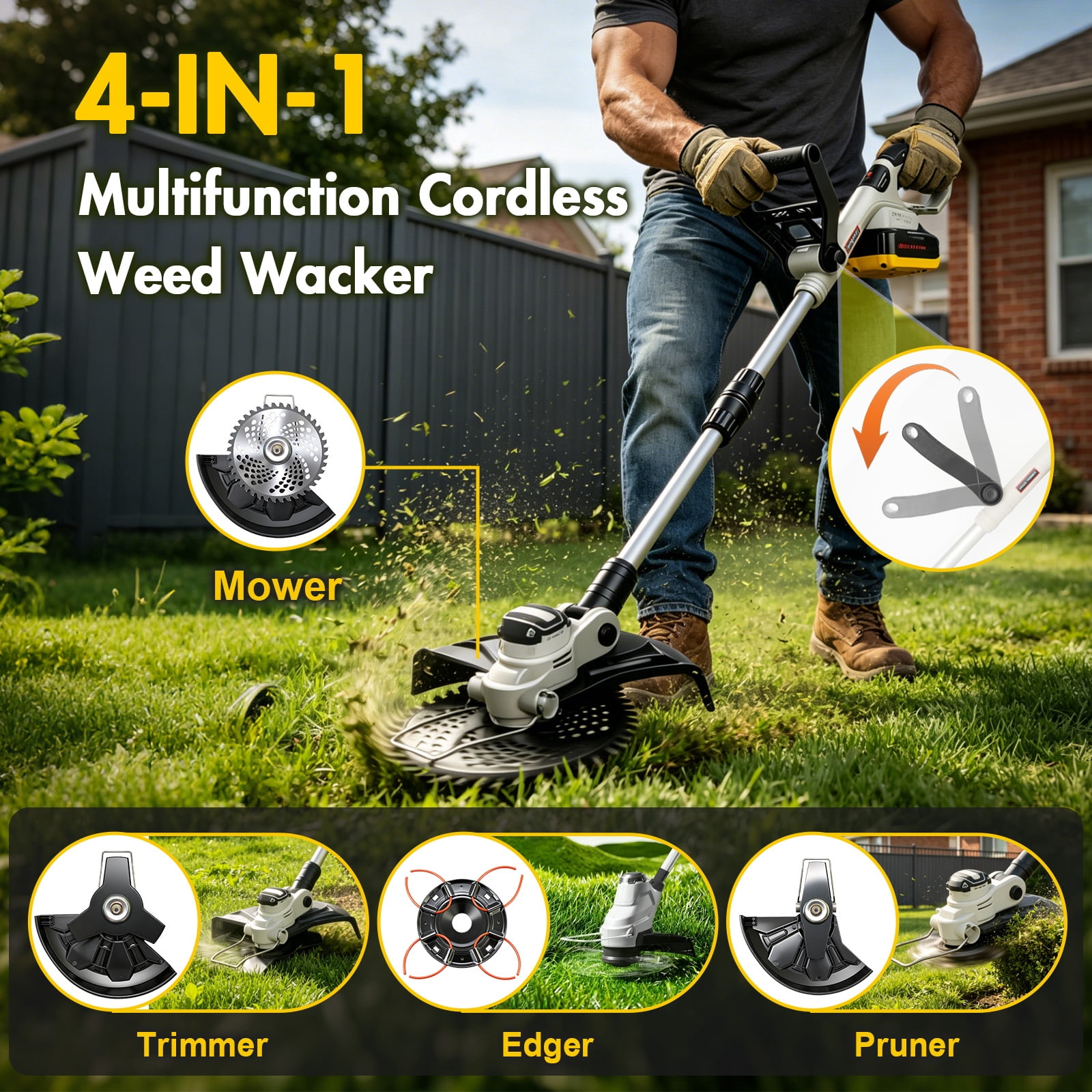 CATGOOD 13 in Cordless String Trimmer, 1300W Electric Weed Eater with 8Ah 24V Battery, 4-in-1 Brushless Lawn Edger (White, 13 in) e1evw