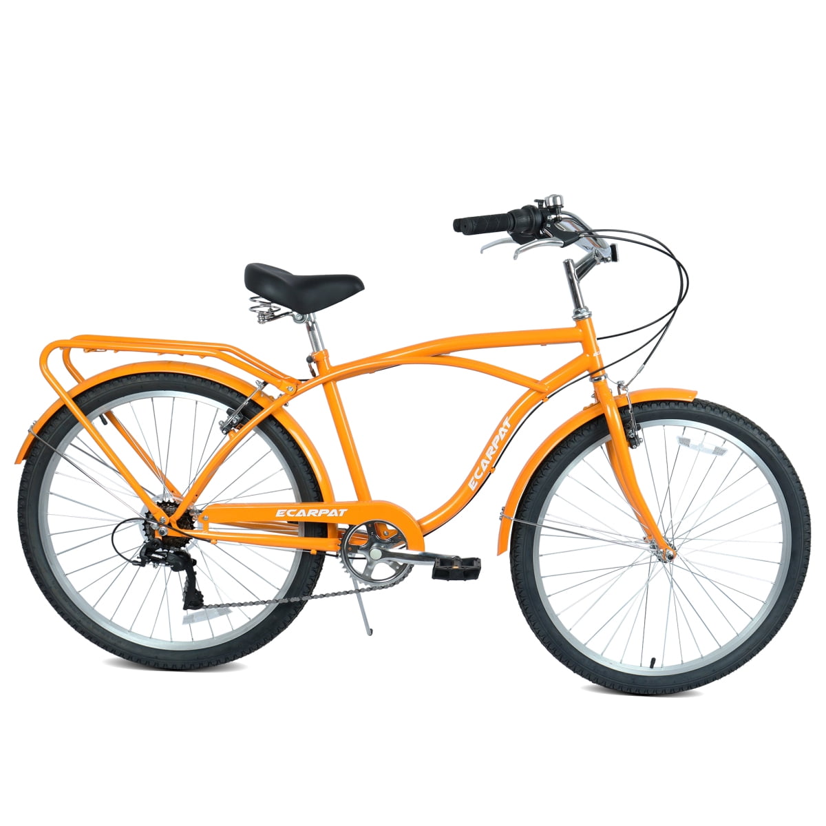 Retro 26 in Beach Cruiser Bike 7-Speed, High-Tensile Steel Frame with Comfort Step-Through Design (Orange, 26 in) jujdk