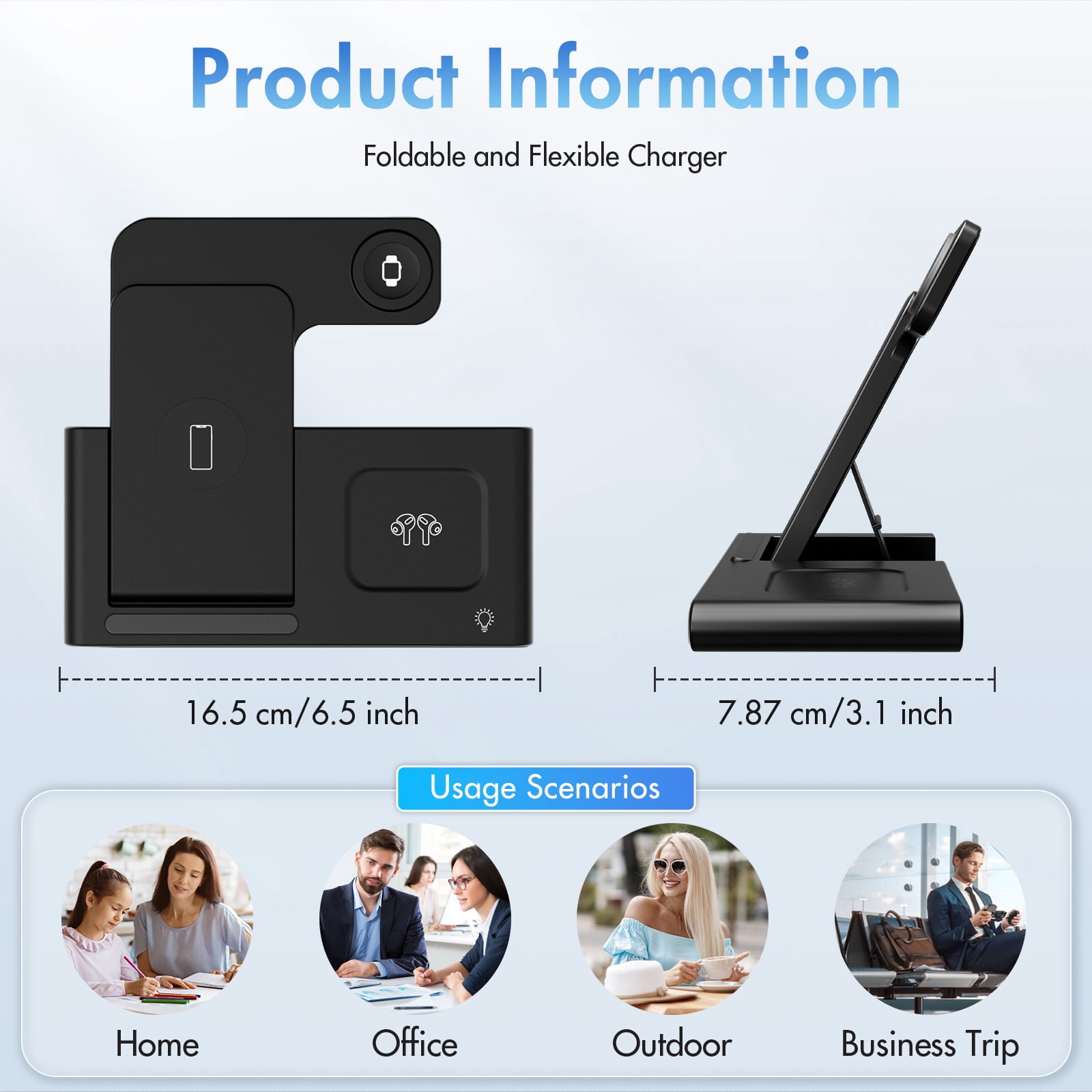 BAOKALER 3-in-1 Wireless Charging Station, Fast Charging Dock for iPhone, Apple Watch, and AirPods (Black, 15W) on0yj