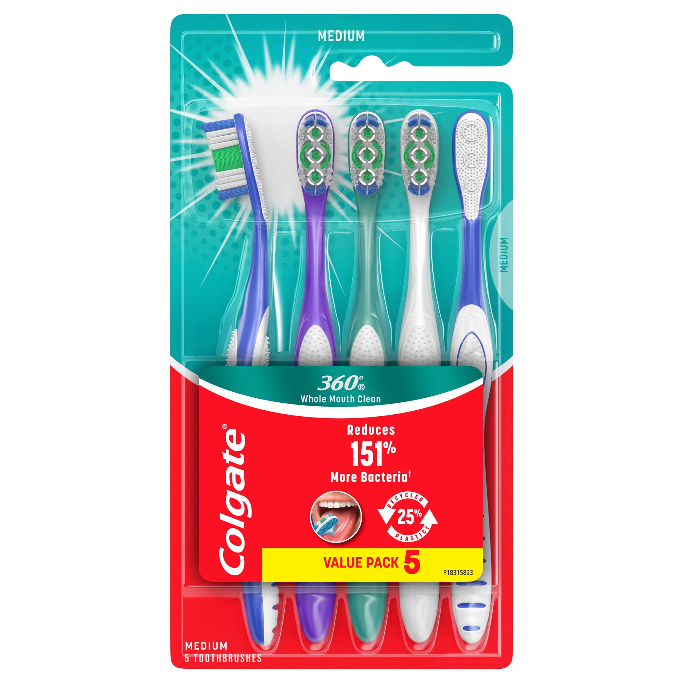 Colgate 360 Whole Mouth Clean Manual Toothbrush (Medium, 5 Pack) fnzj7