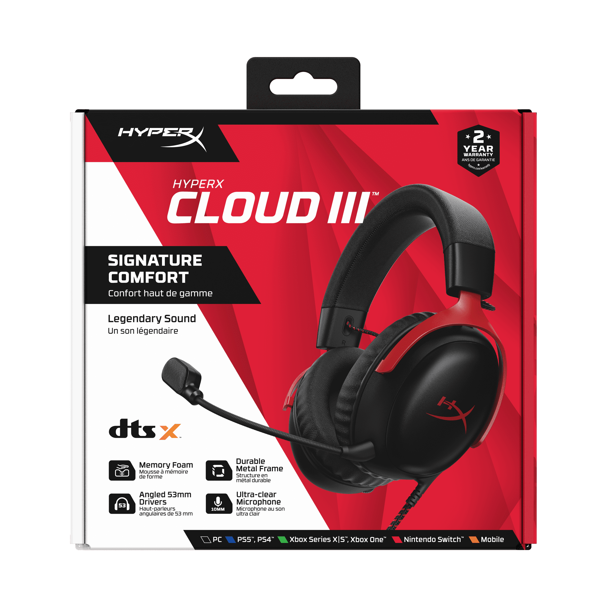 HyperX Cloud III Wired Gaming Headset, Immersive DTS Spatial Audio, Memory Foam Comfort, Multi-Platform Compatibility (Black/Red, 1 Unit) p92uh